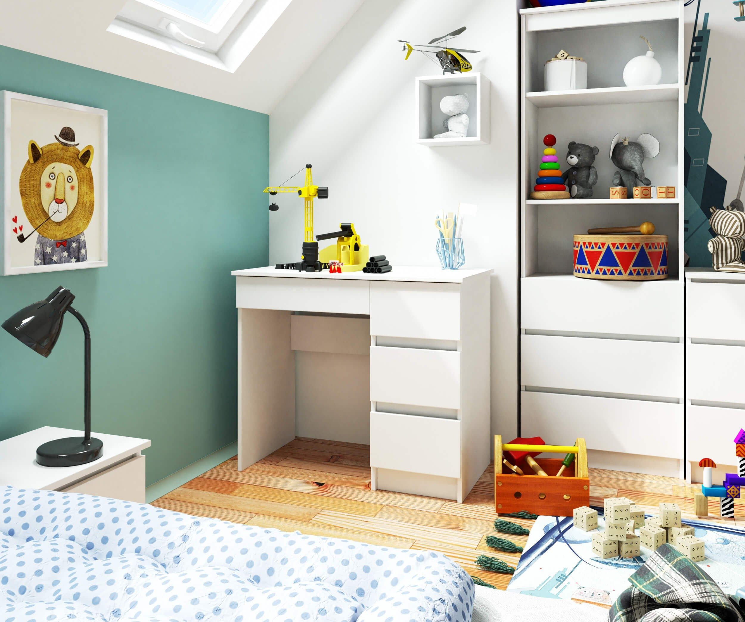 Raumhirsch Furniture Schreibtisch Kinder Computertisch - Eleganter Schreibtisch mit Stauraum, mit 4 Schubkästen - Kasten rechte Variante