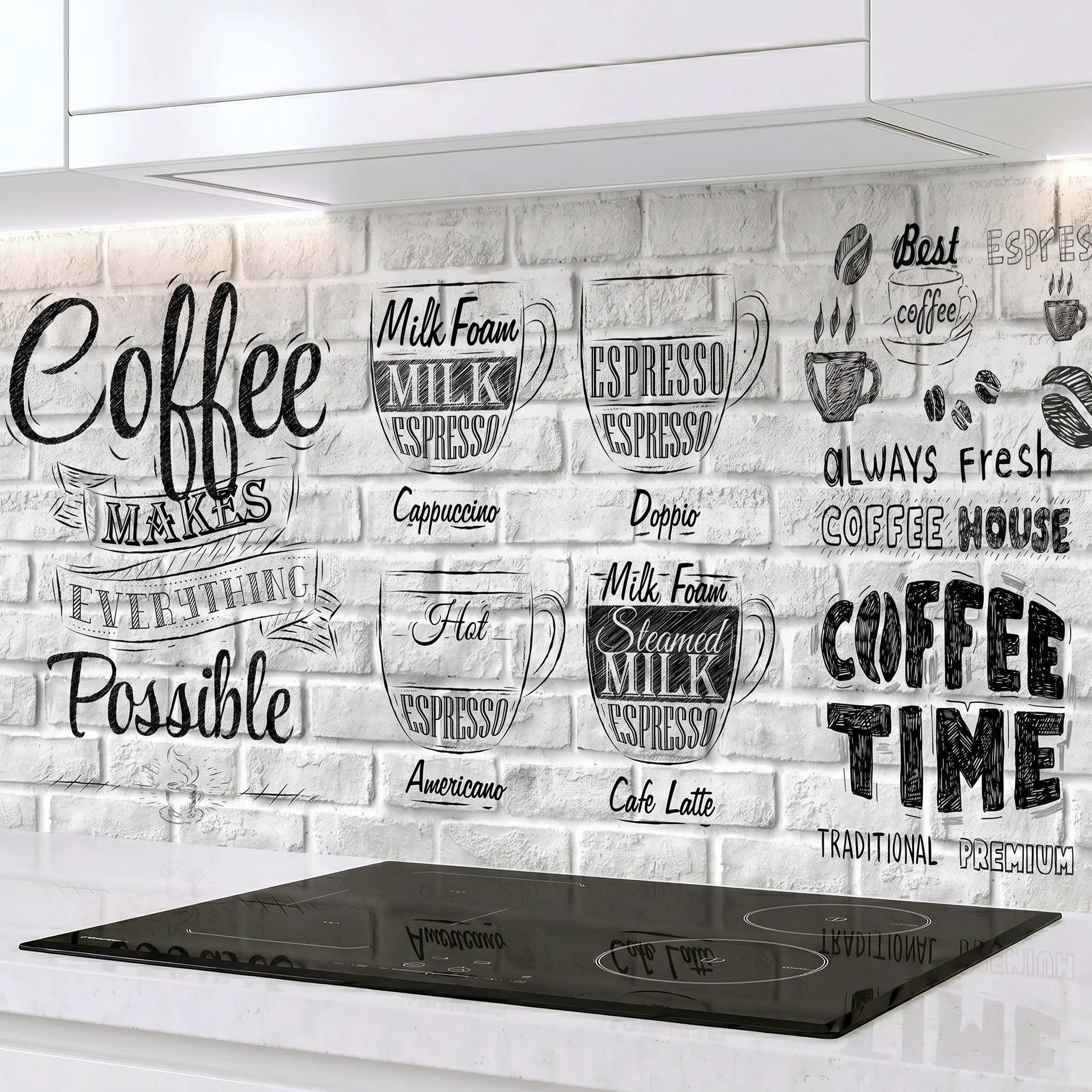 Rodnik Küchenrückwand Coffee Menu, monolithische ABS-Platte mit Direktdruck, formstabil und langlebig
