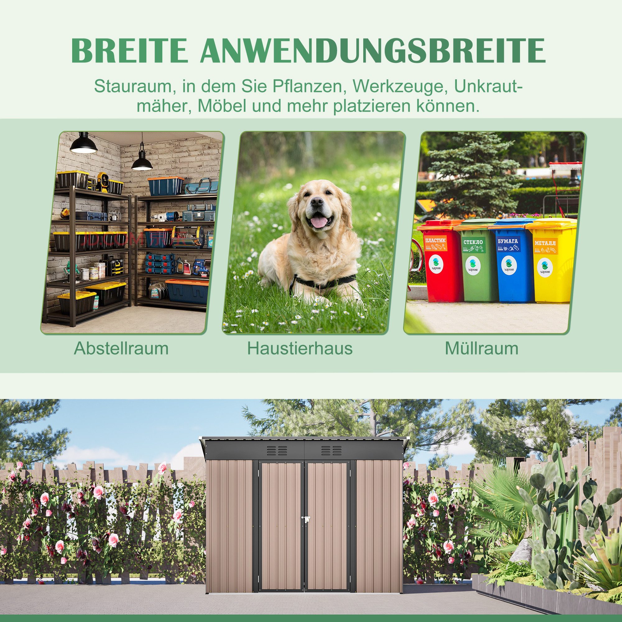 kowdom Gerätehaus Metall-Geräteschuppen 8x4 FT – Wetterfest, mit Fundament