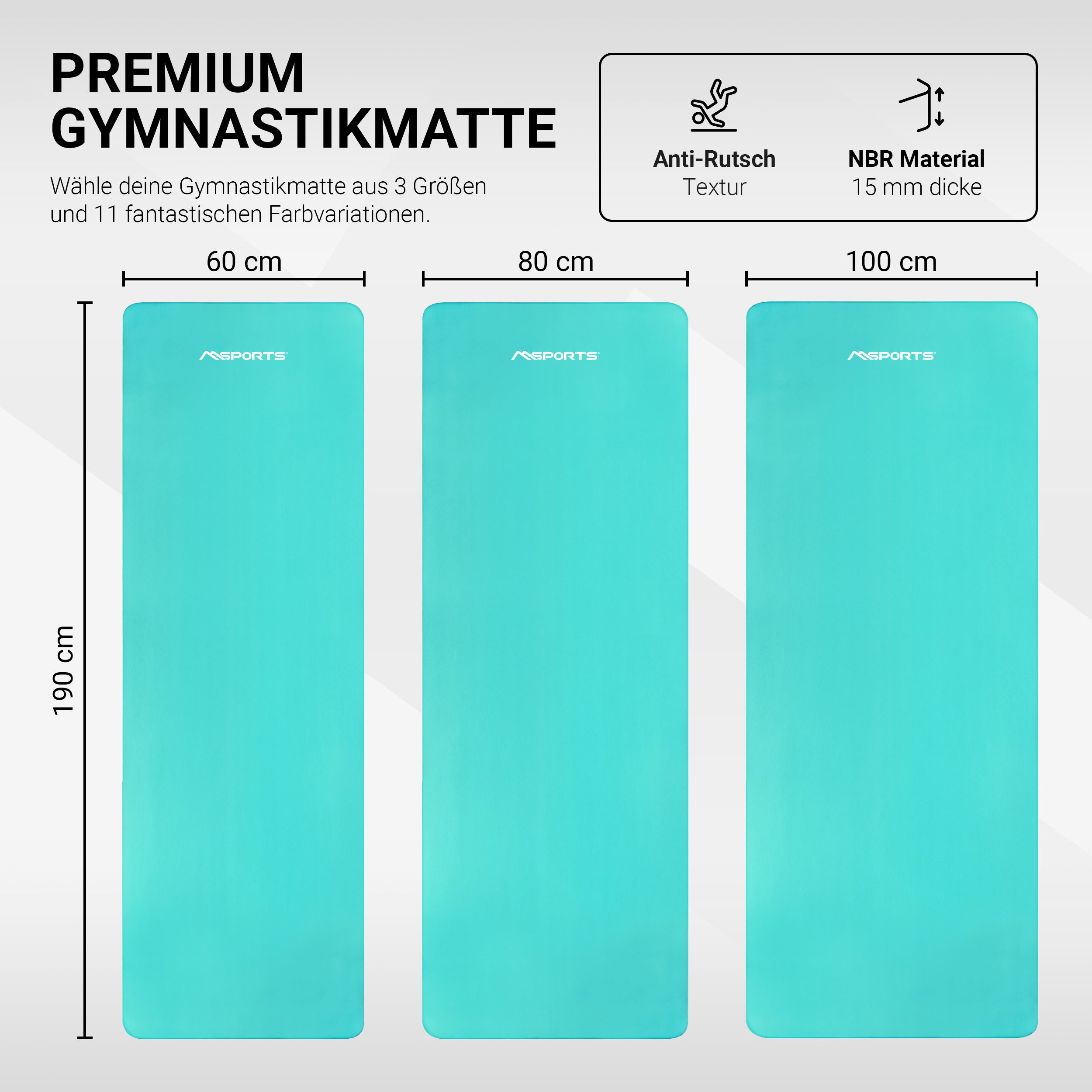 MSports® Gymnastikmatte Yogamatte inkl. Tragegurt + Poster + Workout App