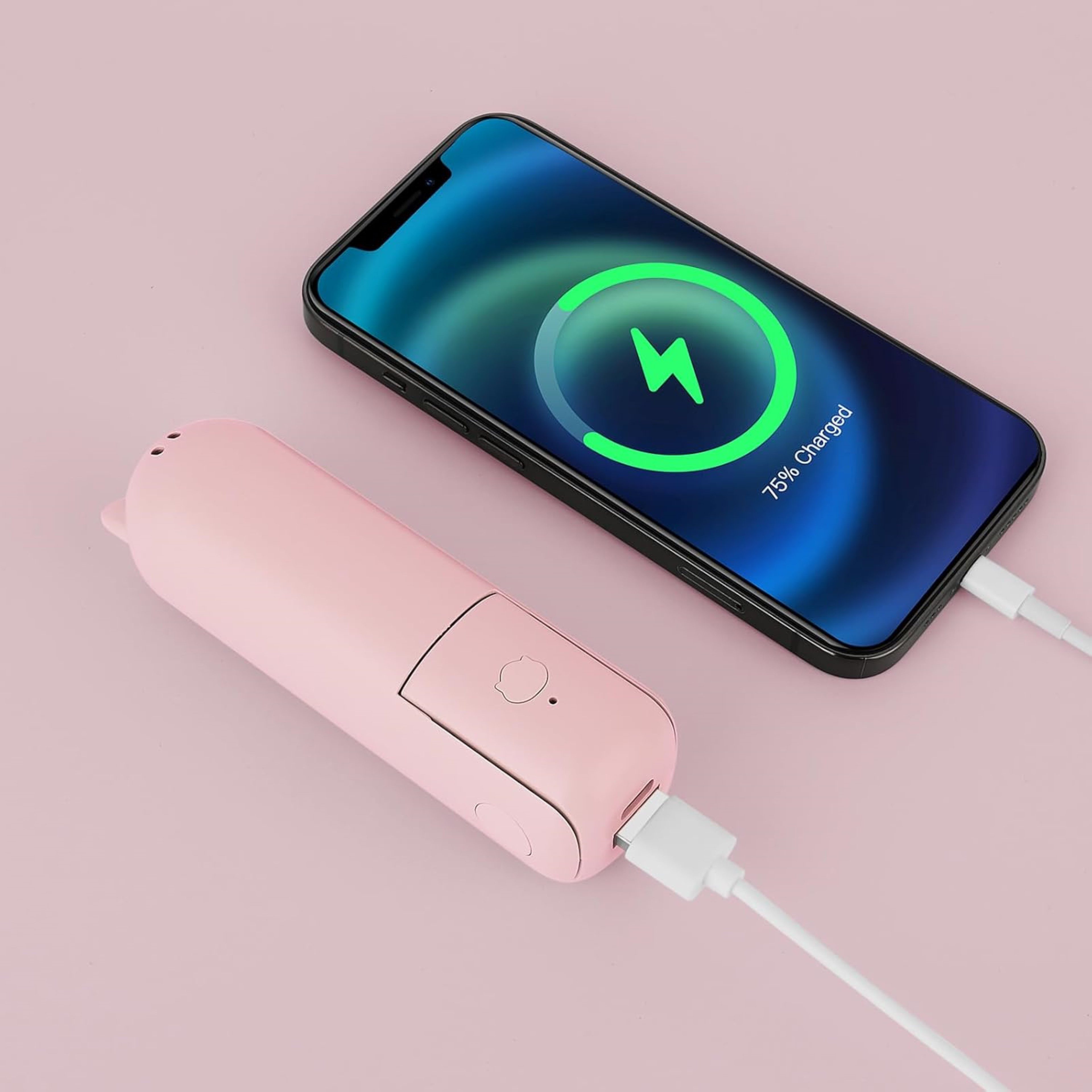 LA CUTE Handventilator Tragbarer Mini Handventilator faltbar USB-C Akku leise Pink, Faltbar, Powerbank-Funktion, 3 Stufen, leise, tragbar – Bild 5 von 5