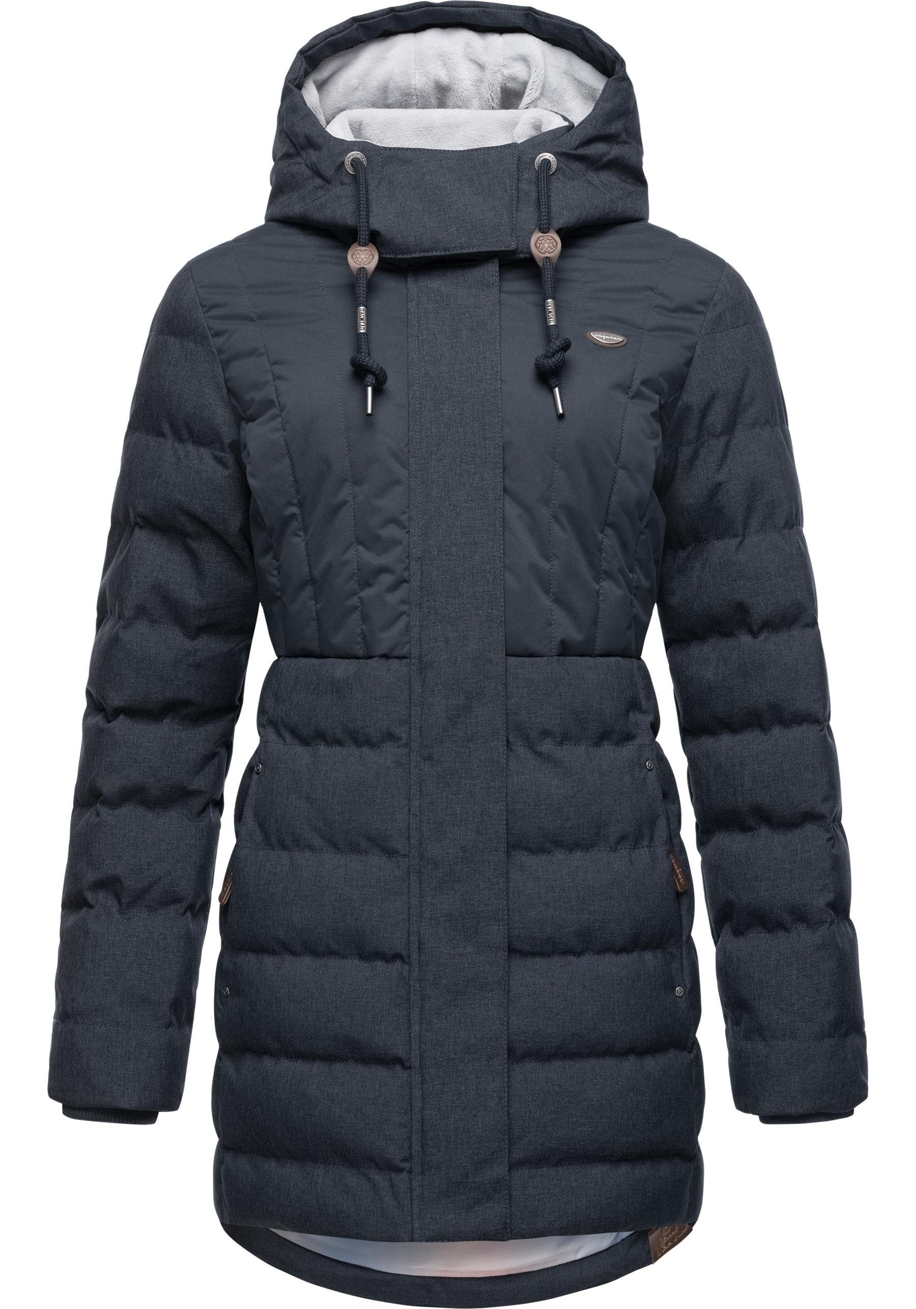 Winterjacke navy Block stylischer, Ashanta Kapuze gefütterter Winterparka mit gesteppter Ragwear