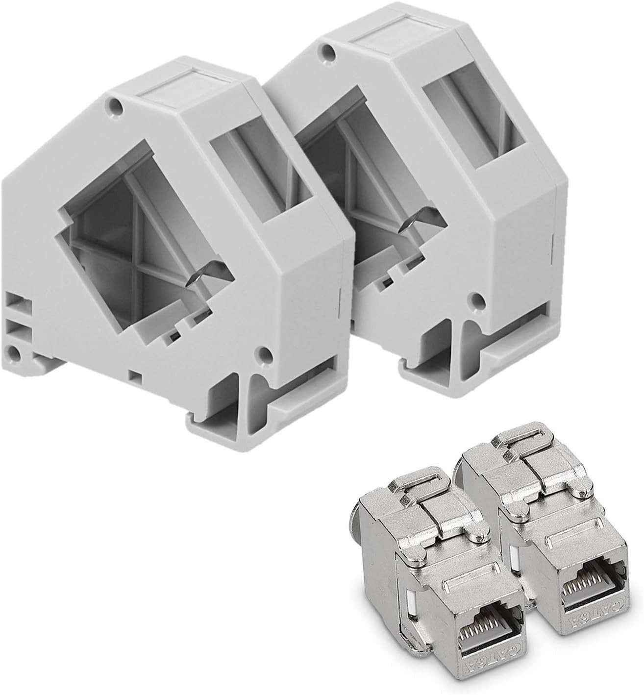 kwmobile Keystone Modul Set mit Hutschienenadapter - 2x CAT 6A Netzwerkkabel, (6.18 cm), Keystone Modul + Hutschienenadapter Set
