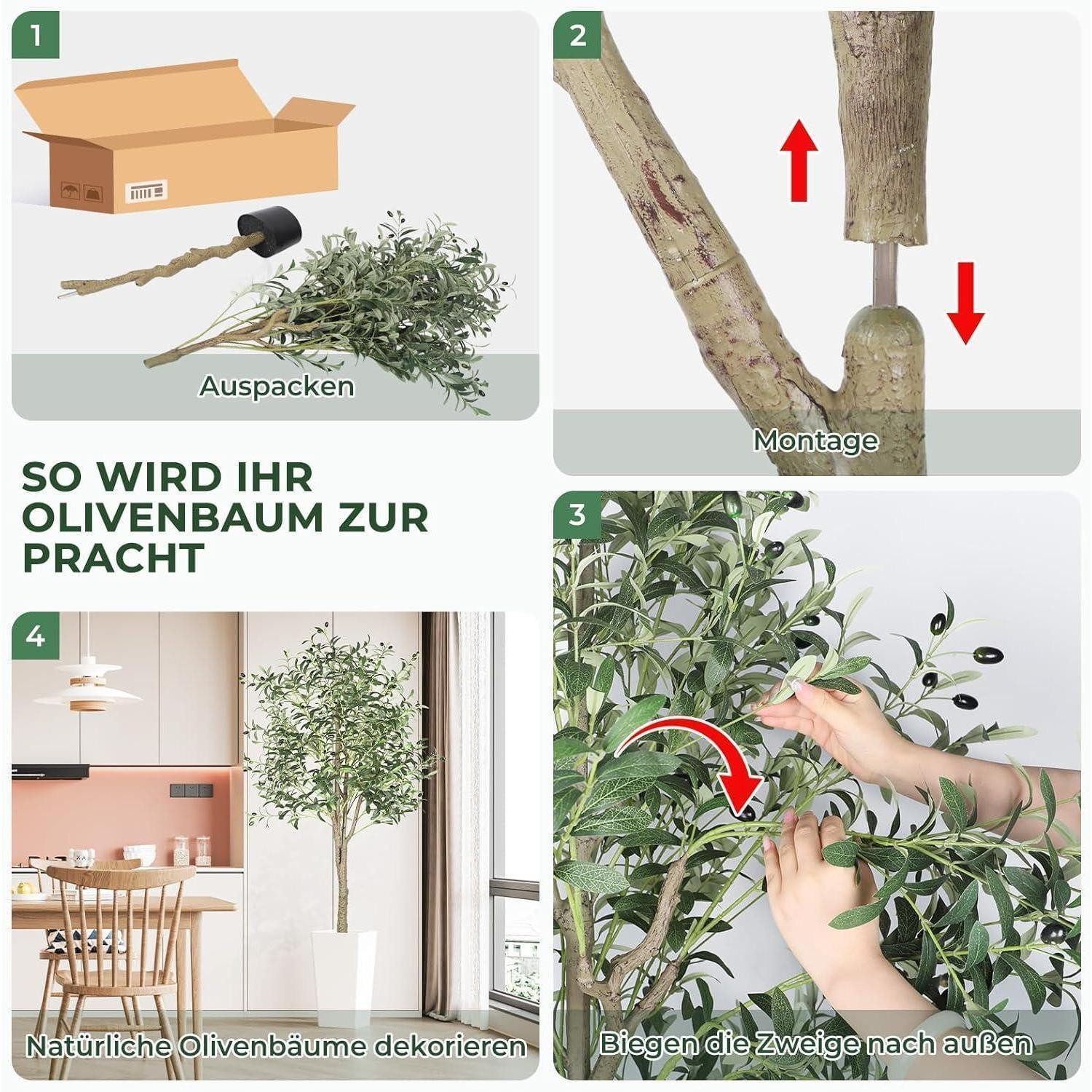 Kunstbaum Künstlicher Olivenbaum 180cm groß Kunstpflanze für Wohnzimmer, LuxusKollektion – Bild 3 von 5