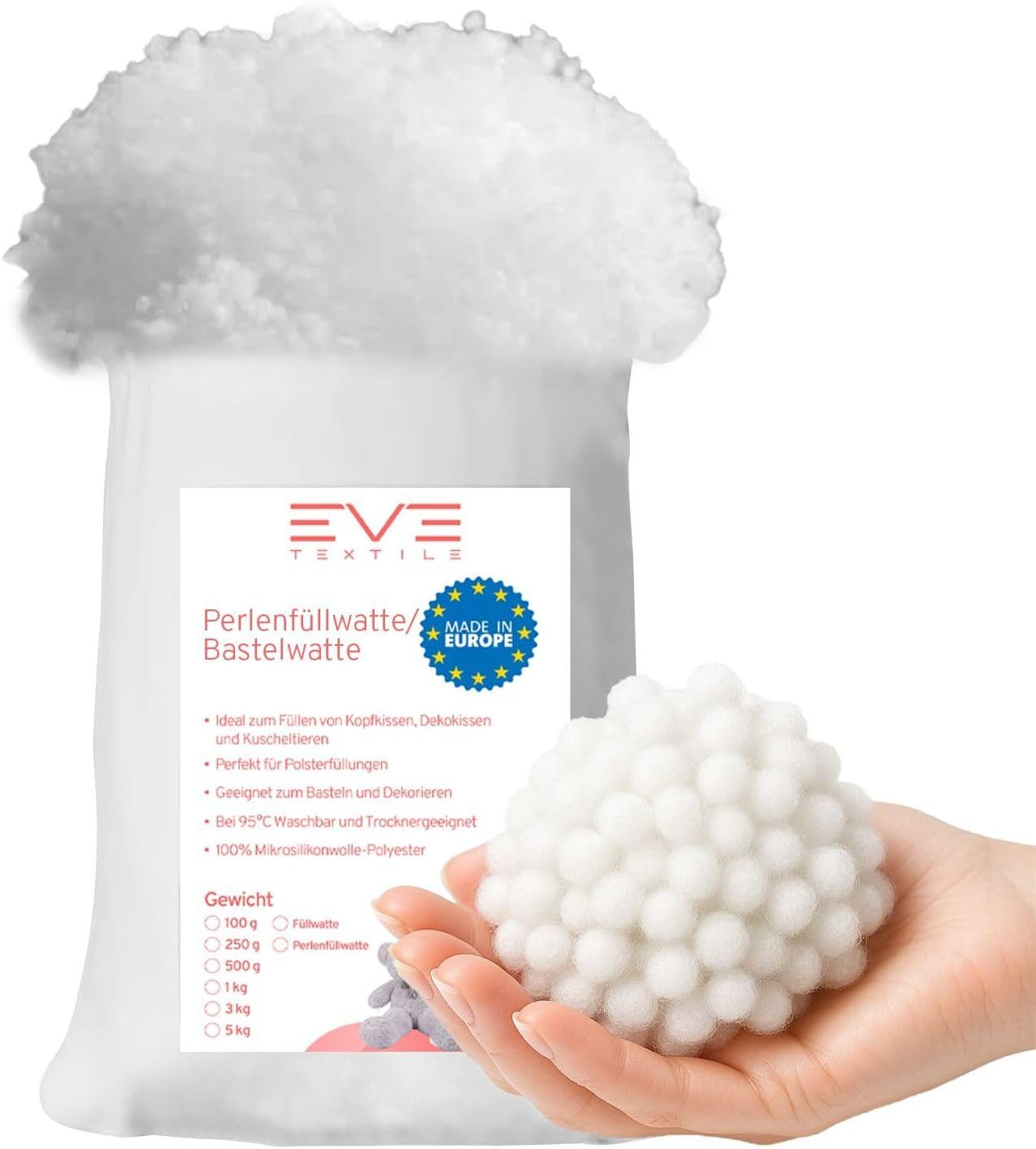 Eve Textile GmbH Kissenfüllung Premium Faserbällchen Perlenfüllwatte / Bastelwatte