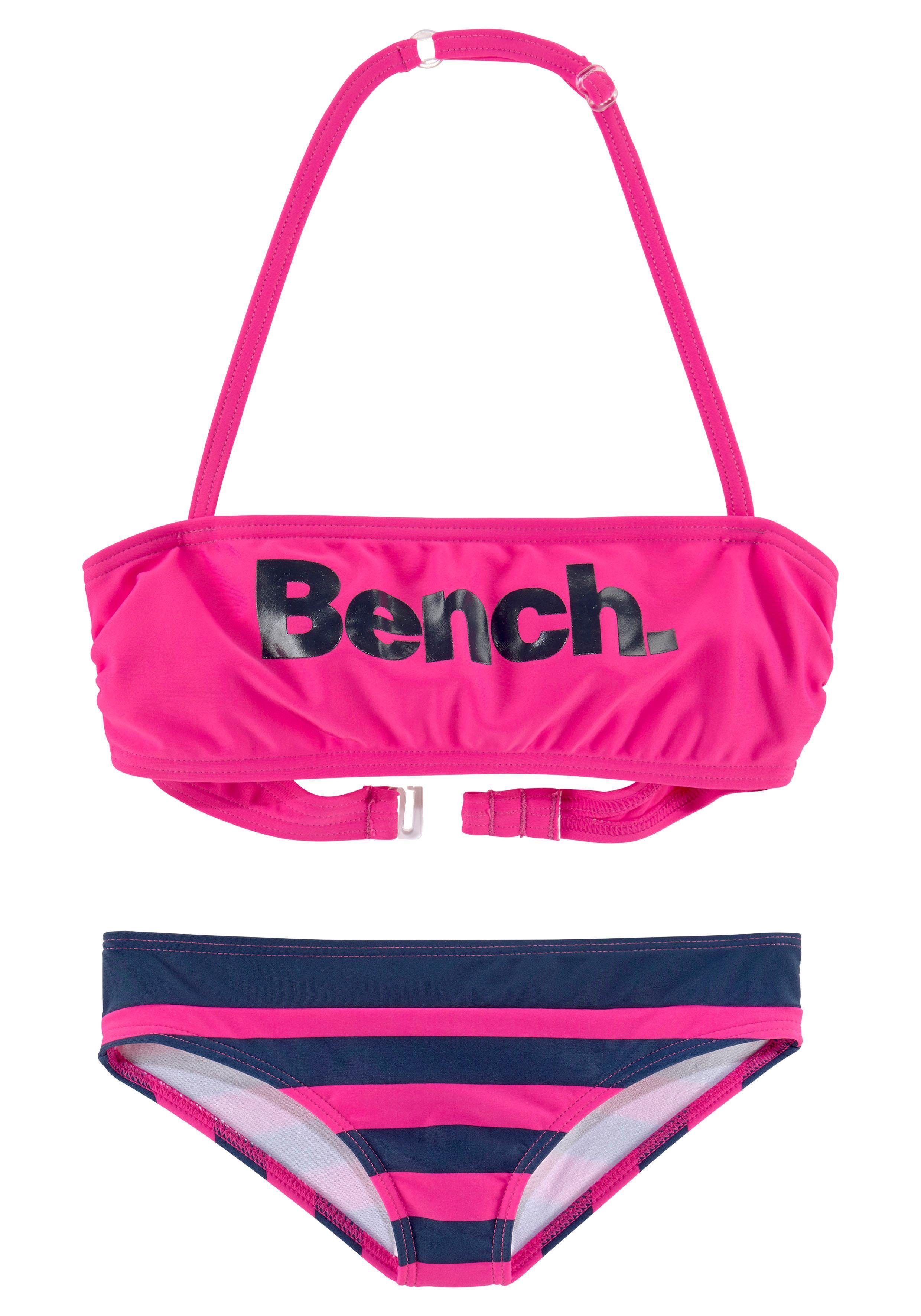 Bench. Bandeau-Bikini Logoprint mit pink-marine großem