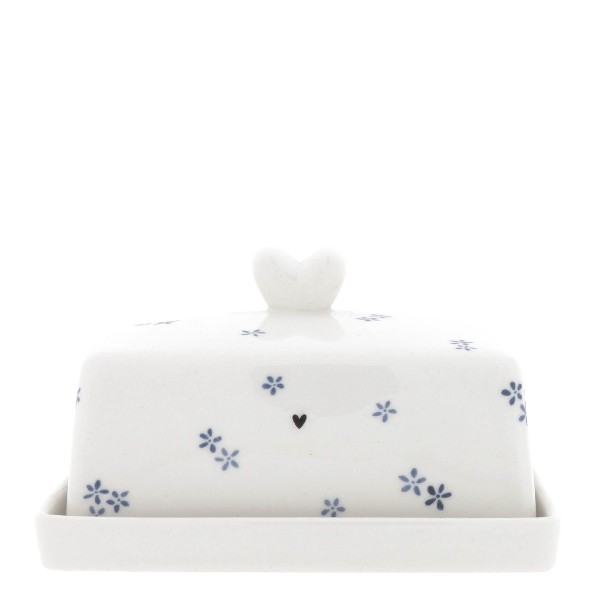 Bastion Collections Butterdose, Keramik, Spülmaschinengeeignet, Weiß, Motiv: Blumen