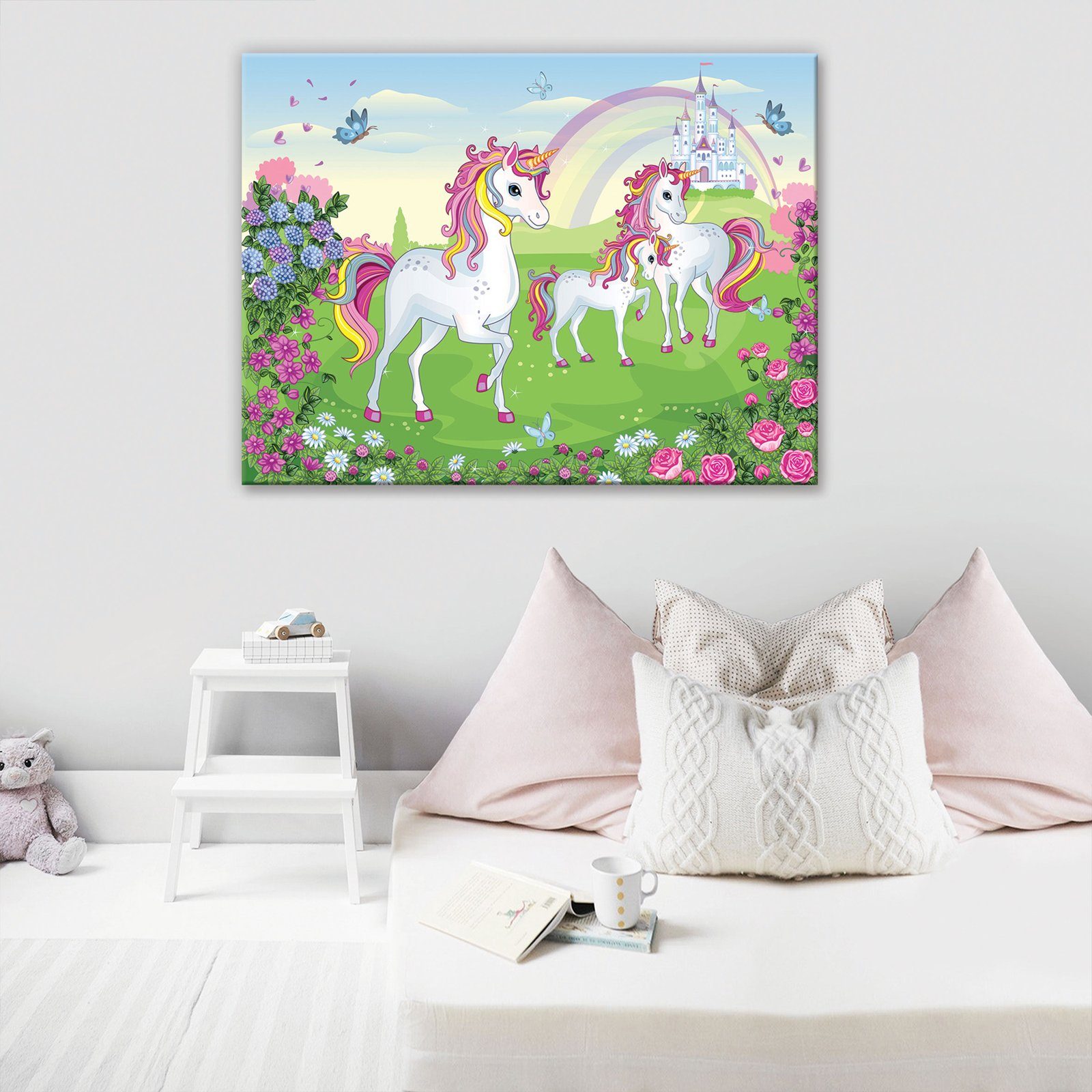 Wallarena Leinwandbild Kinderzimmer Mädchen Baby Unicorn günstig online kaufen