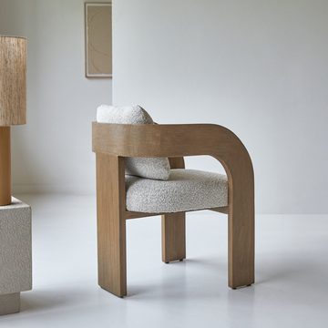 Tikamoon Esszimmerstuhl Boti Stuhl aus massivem Mindiholz und ecrufarbenem Stoff
