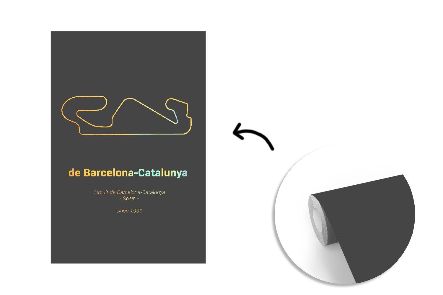 Wohnzimmer, bedruckt, 1 - Matt, Wandtapete Formel - Tapete MuchoWow Barcelona, (3 Fototapete St), Vinyl für Montagefertig Rennstrecke