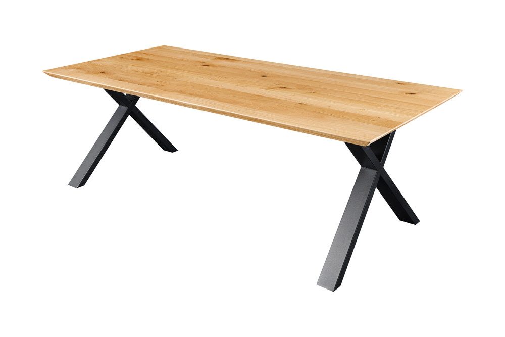 riess-ambiente Esstisch WILD OAK 160cm natur - Wildeiche, Schweizer Kante, X-Gestell, geölt (Einzelartikel, 1-St), Urbaner Massivholztisch für 6 Personen - ideal für Wohn- & Esszimmer