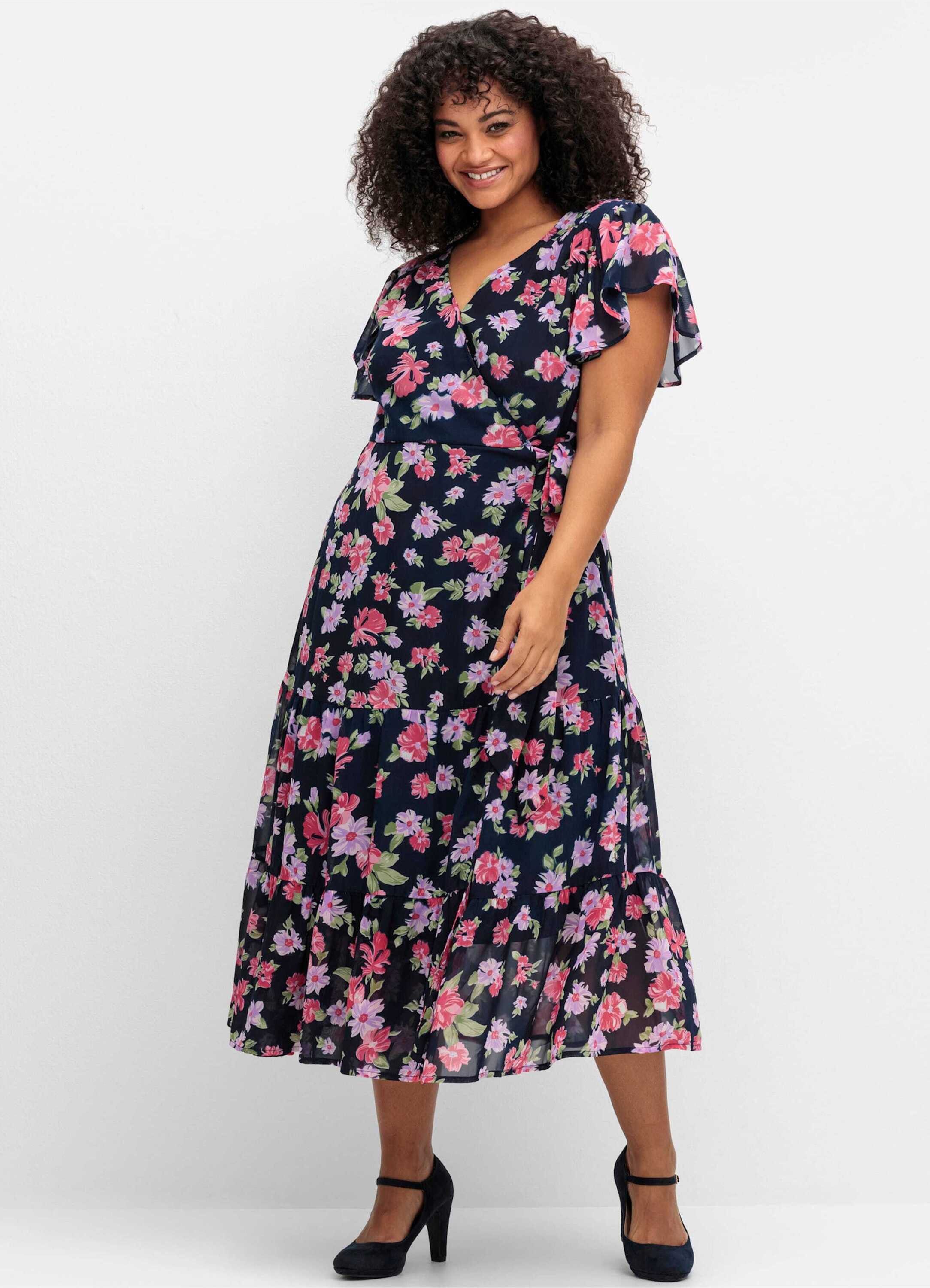 sheego by Joe Browns Etuikleid Chiffonkleid Kurzarm mit Blumendruck und Bin günstig online kaufen