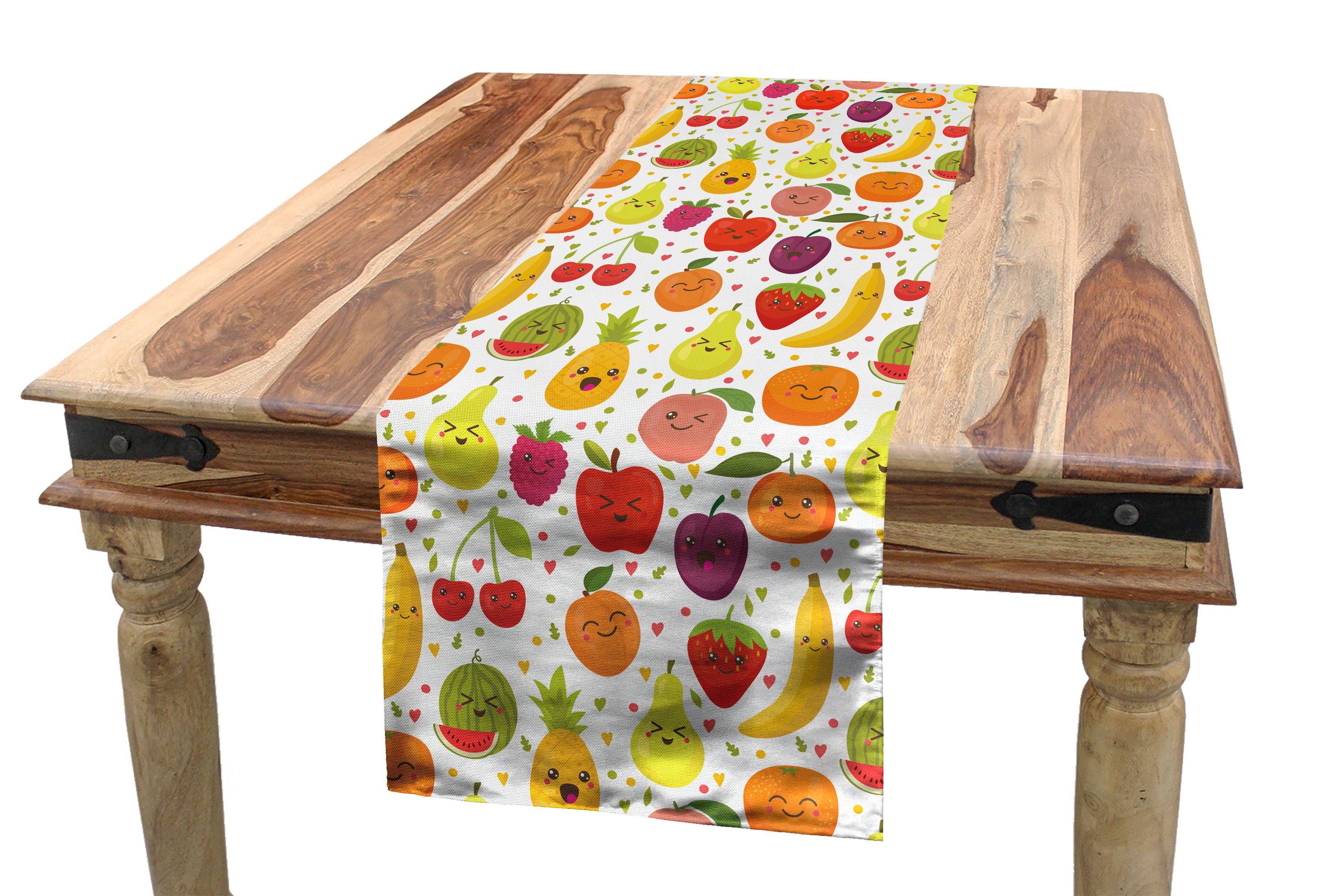Abakuhaus Tischläufer Esszimmer Küche Rechteckiger Dekorativer Tischläufer, Früchte Banane Lächeln Kinder Theme