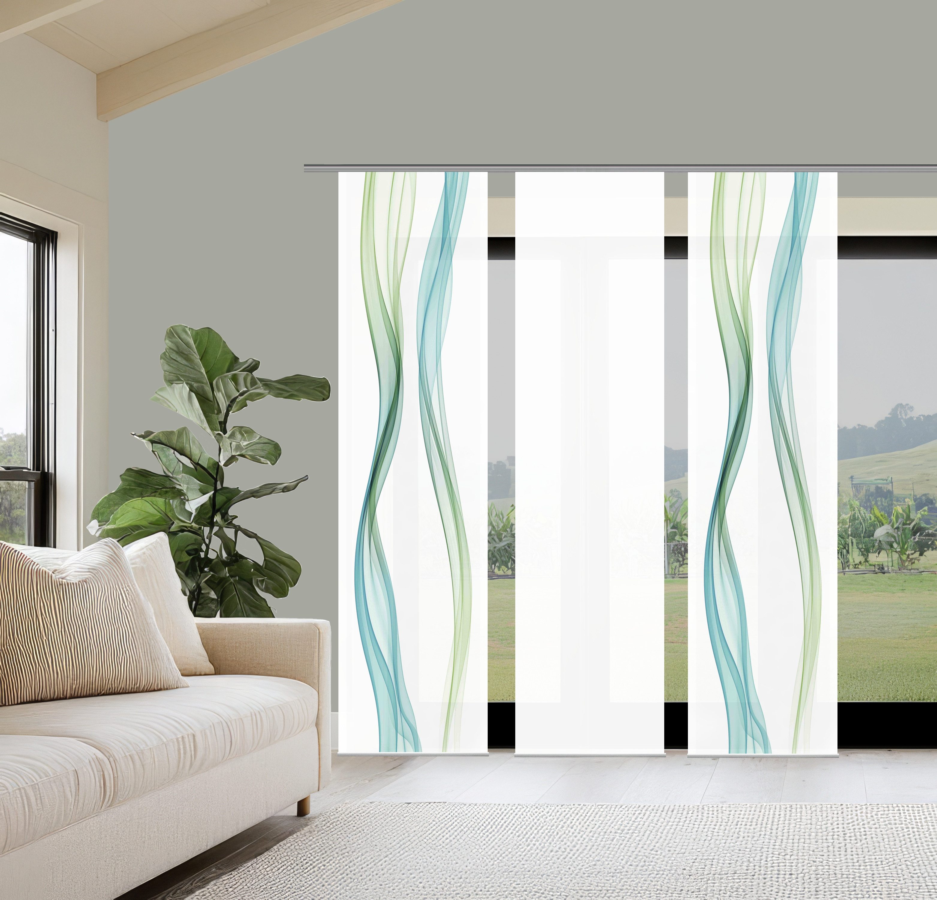 HOME WOHNIDEEN Schiebegardine LAINE (3 St), Paneelwagen, blickdicht, SCHIEBEVORHANG SET SEIDENOPTIK DIGITALDRUCK "LAINE"