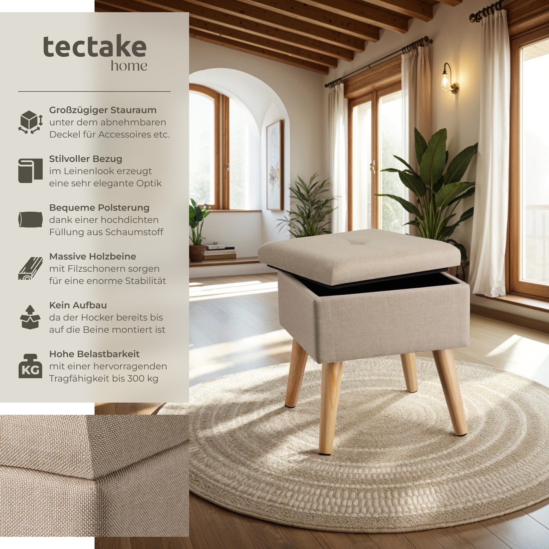 tectake Sitzhocker Schminkhocker Elva gepolstert in günstig online kaufen