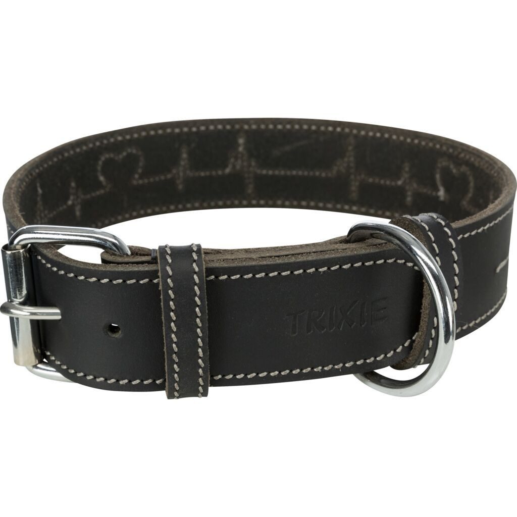 TRIXIE Hunde-Halsband Rustic Fettleder-Halsband Heartbeat - schwarz - 47–55 cm/40 mm, Leder