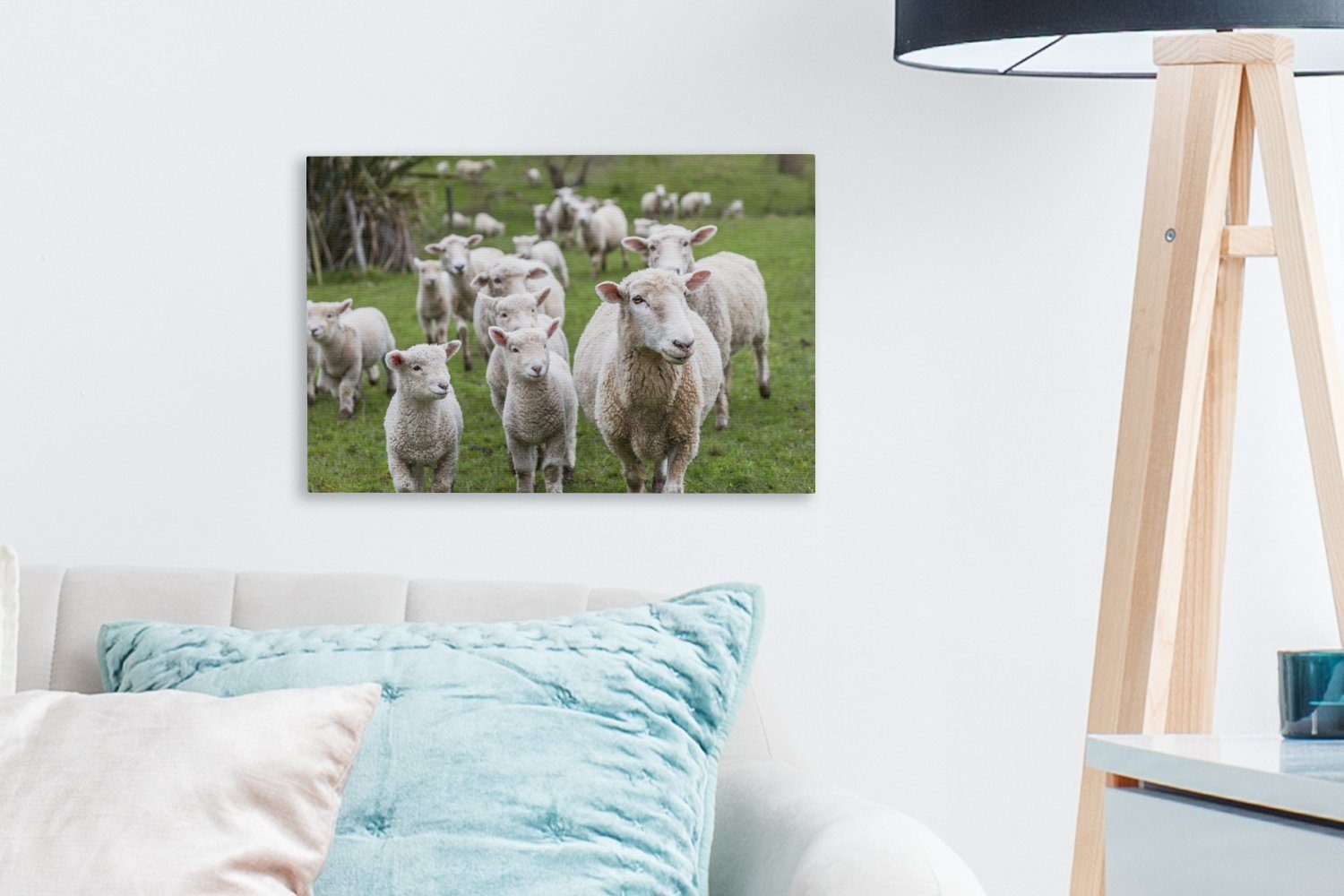 OneMillionCanvasses® Leinwandbild Schafe - (1 30x20 Lamm, St), Wanddeko, cm Gras - Wandbild Leinwandbilder, Aufhängefertig