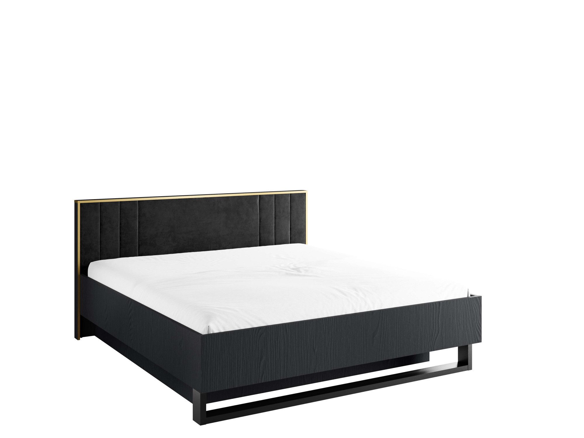 Home affaire Bett BELLOT Polsterbett mit Stauraum, ohne Matratze, B/T/H: 189/211/97 cm, mit einem gepolsterten, schwarzen Kopfteil und einem goldenen Rand