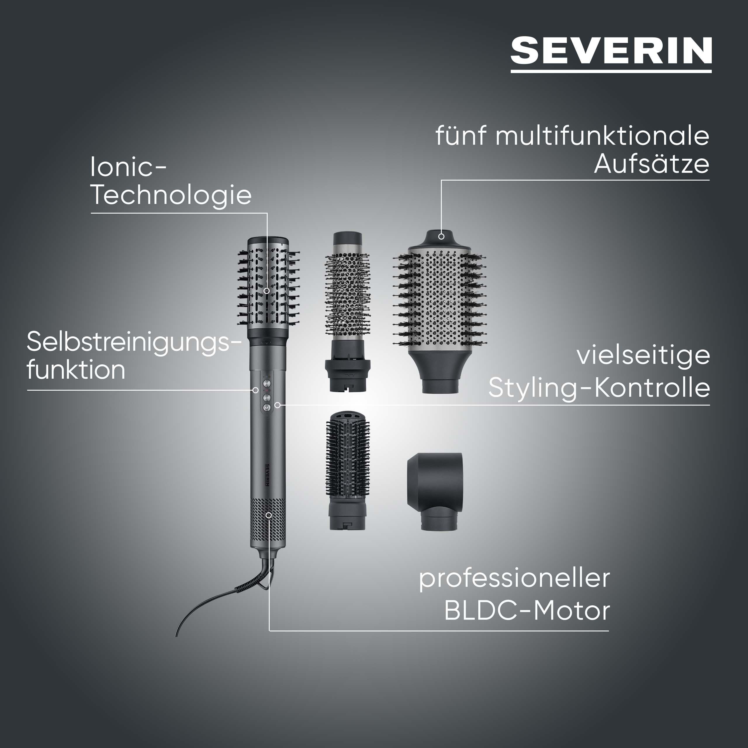 Severin Multihaarstyler WL 0683, 5-in-1 Multi-Styler, Ionen-Föhn, Stylingbürste, Airflow-Technik, 1500W