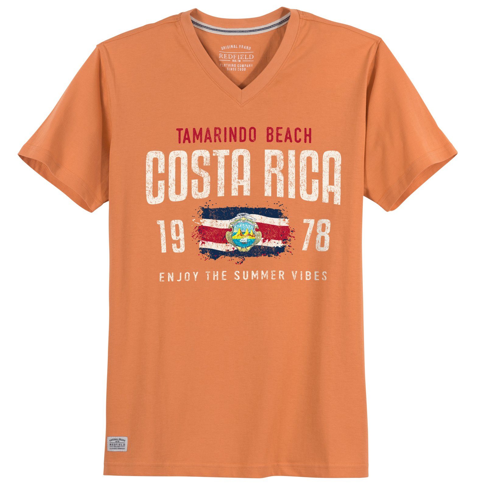 Größen Print-Shirt Große Redfield redfield V-Neck Rica Costa T-Shirt Herren orange