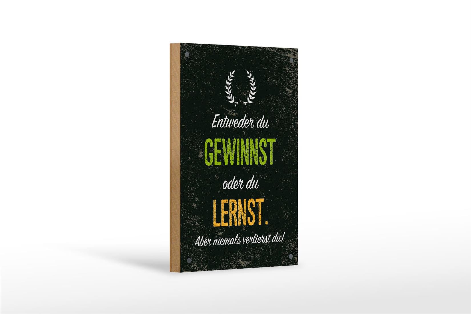 Holzbild Spruch Entweder du gewinnst oder lernst 12x18 cm