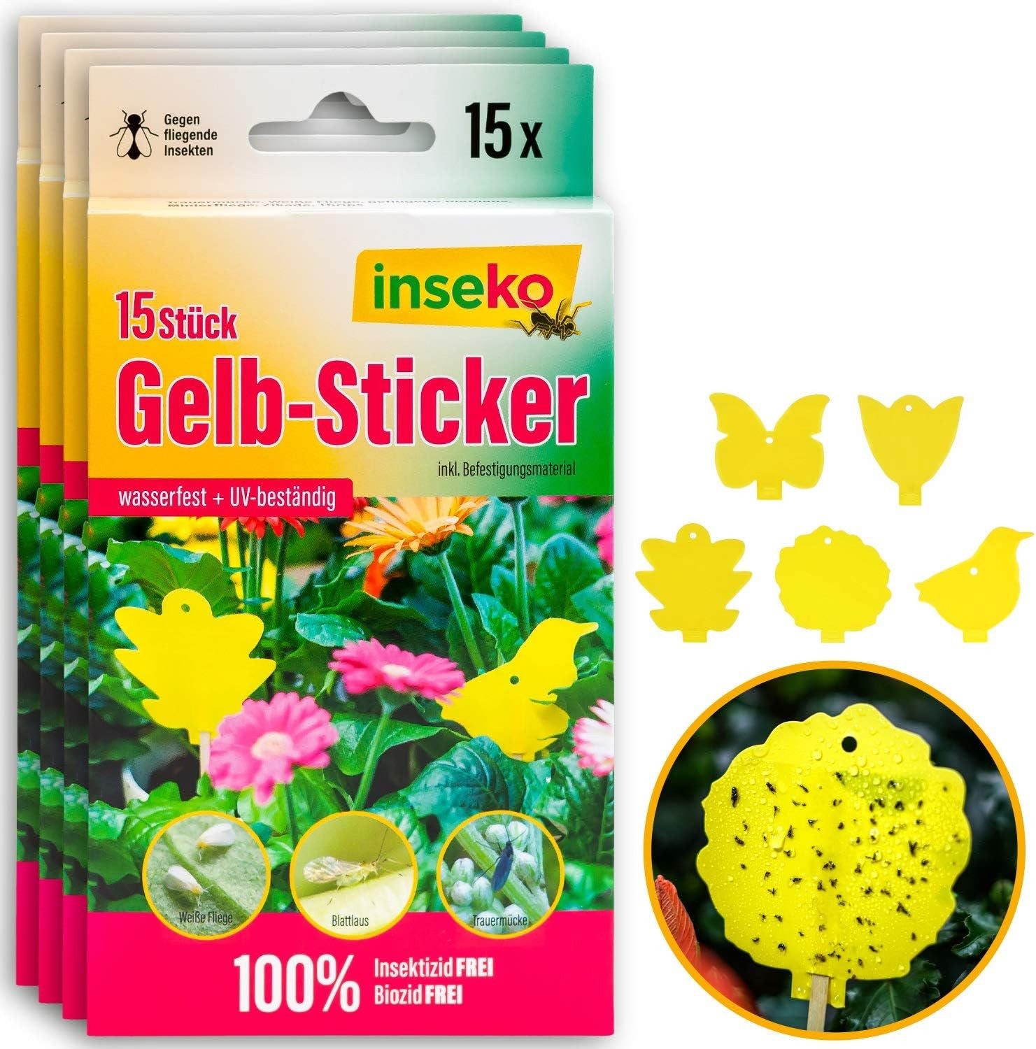 Inseko Klebefalle 60 x inseko Profi Gelbsticker Gelbtafeln Gelbfalle Fliegenfalle, umweltfreundlich & giftfrei