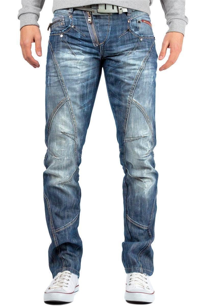 Cipo & Baxx Regular-fit-Jeans Hose BA-C0751 W34/L32 (1-tlg) Bluejeans, mit Destroyed Effekten und Zippern, Optimale Passform
