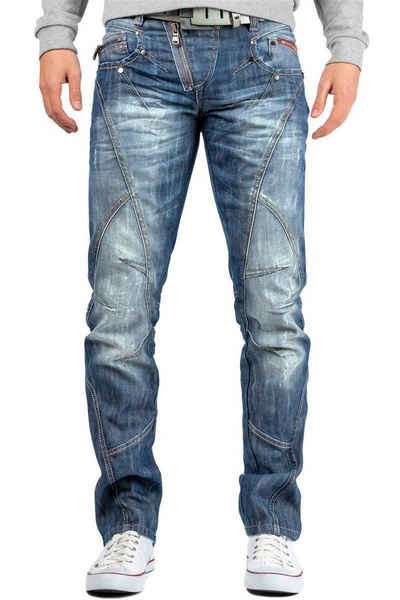 Cipo & Baxx Regular-fit-Jeans Hose BA-C0751 W33/L36 (1-tlg) Bluejeans, mit Destroyed Effekten und Zippern, Optimale Passform