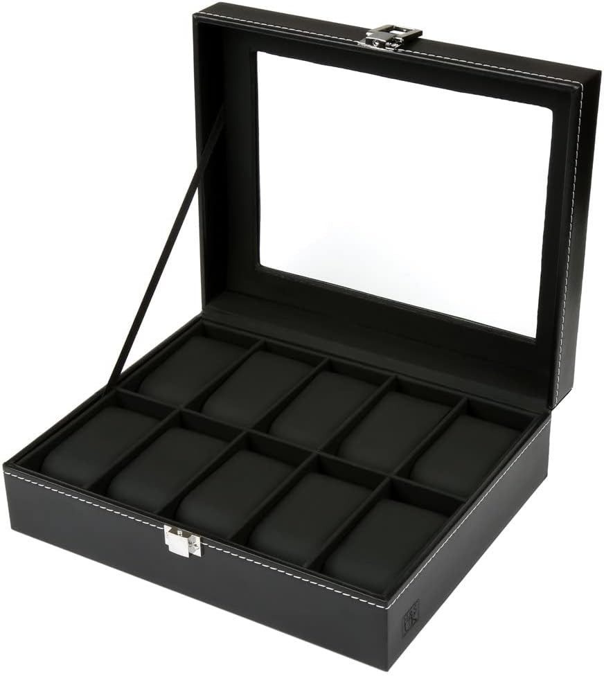 H&S Uhrenbox H&S Uhrenbox für 10 Uhren mit Glasdeckel, schwarz