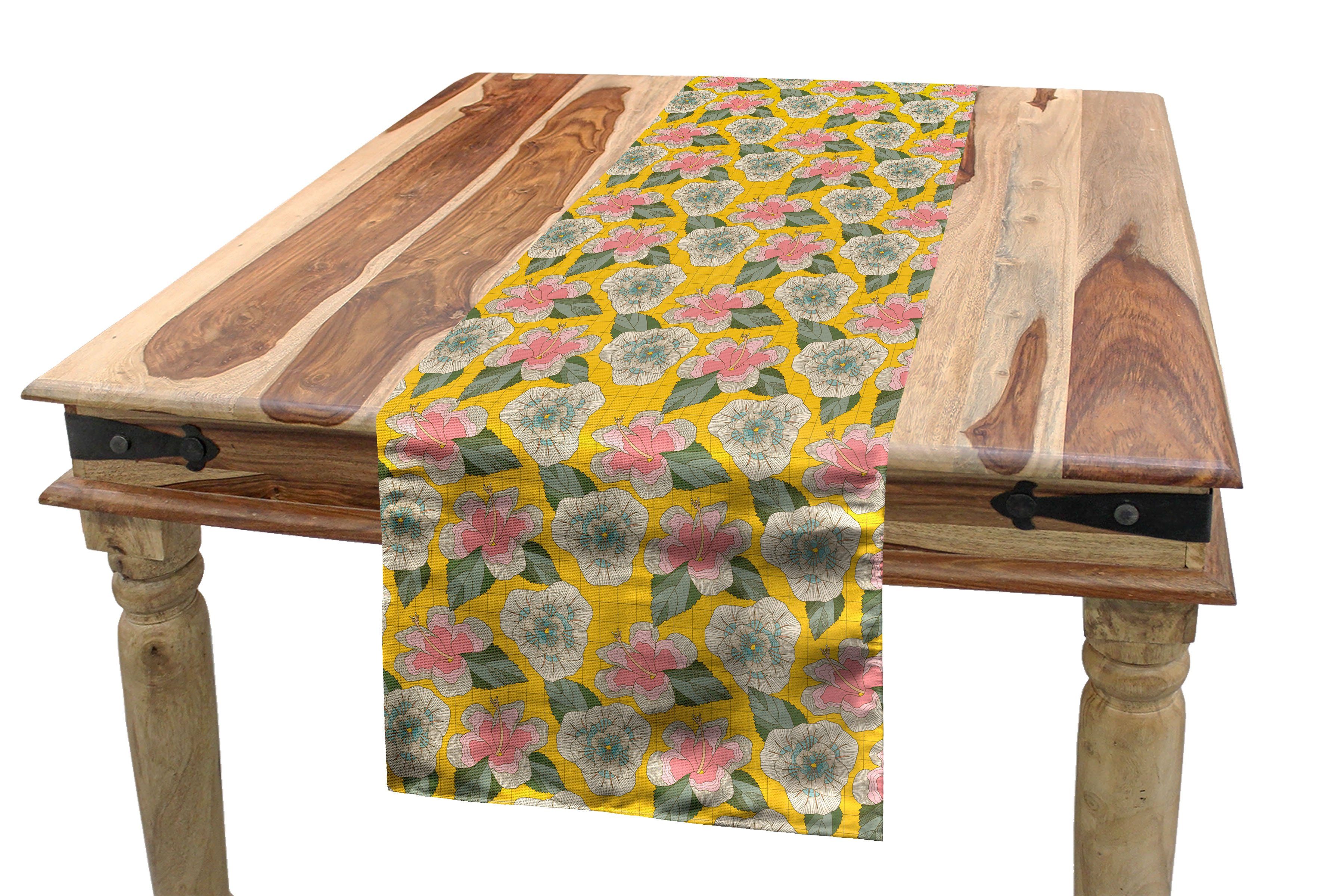 Abakuhaus Tischläufer Esszimmer Küche Rechteckiger Dekorativer Tischläufer, Blume Exotische Schönheit Thema Hibiscus