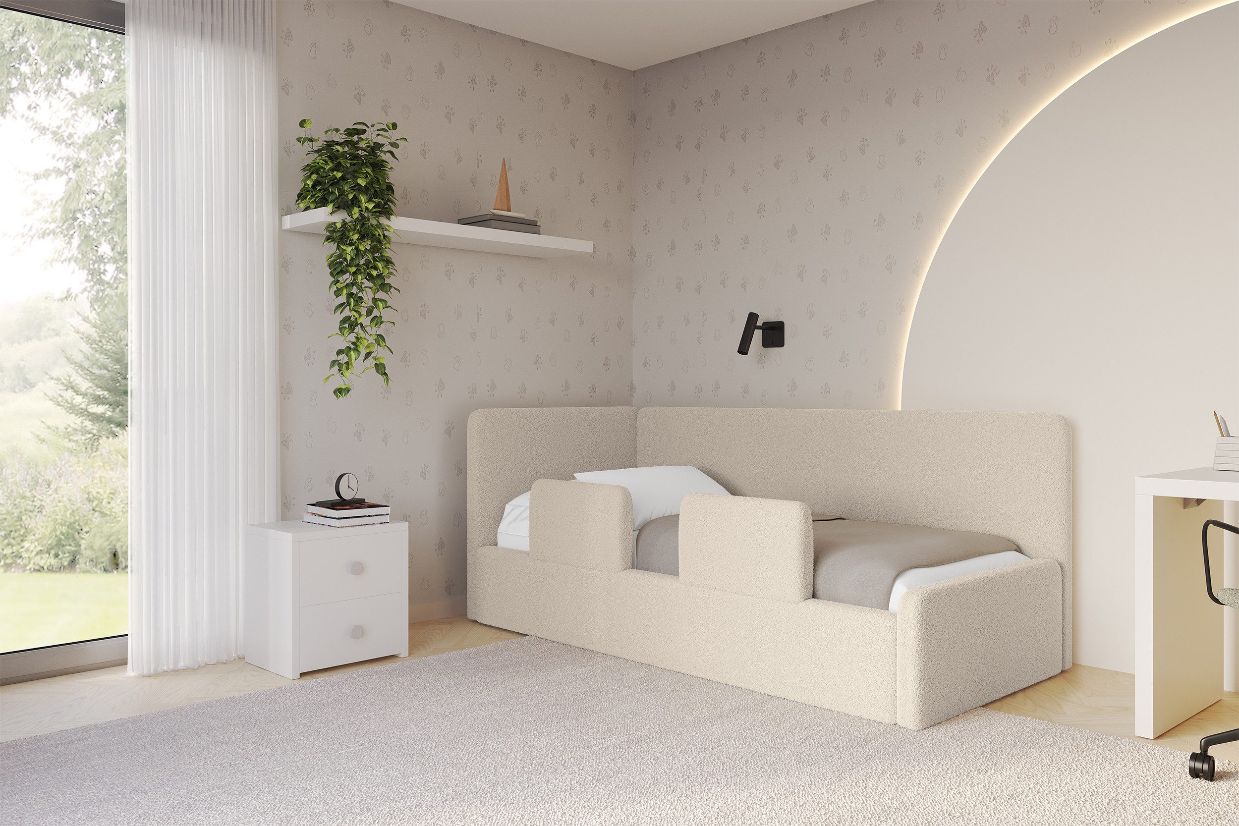 ALTDECOR Jugendbett NORY (Jugendbett mit Bettkasten und Lattenrost, Polsterbett ohne Matratze), Einzelbett mit Stauraum, Bett mit Kopfteil