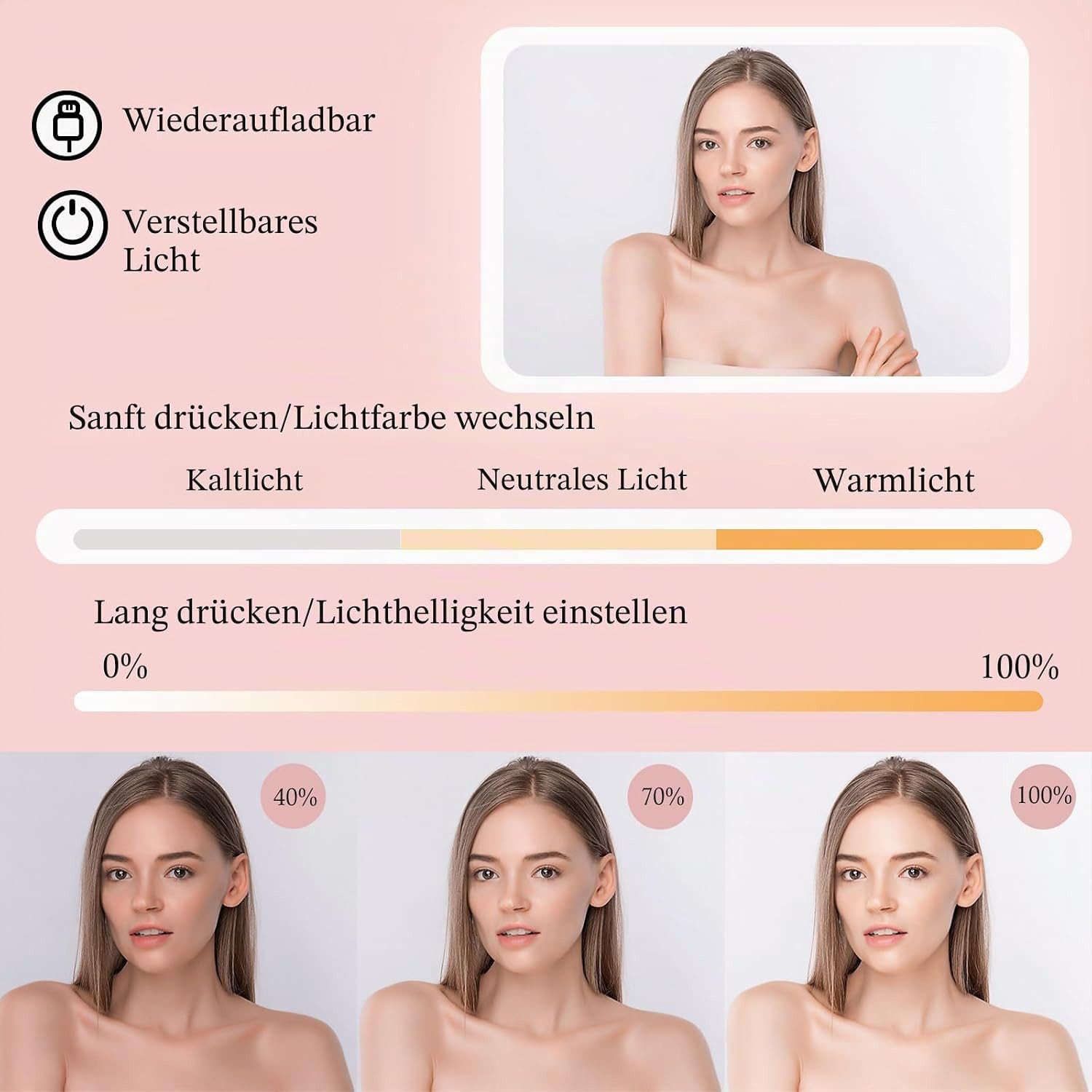 ibettertec Kosmetiktasche Make up Tasche mit LED Beleuchtung Licht, Kosmetikkoffer Tasche Damen, Schminkkoffer Geschenk für Frau, Koffer Verstauen für Reisen – Bild 5 von 5