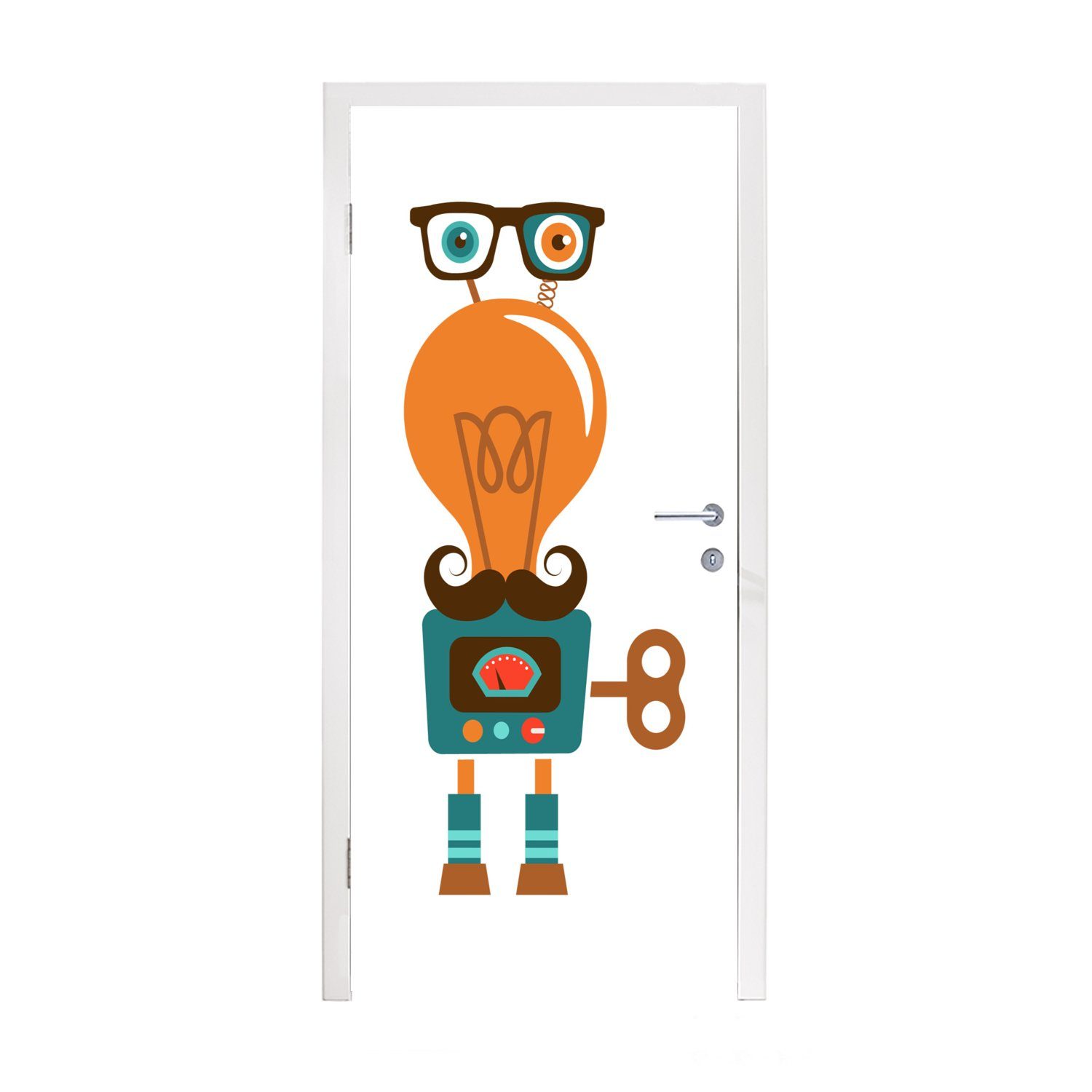 MuchoWow Türtapete Roboter - Brille - Schnauzbart - Kinder - Jungen, Matt, bedruckt, (1 St), Fototapete für Tür, Türaufkleber, 75x205 cm