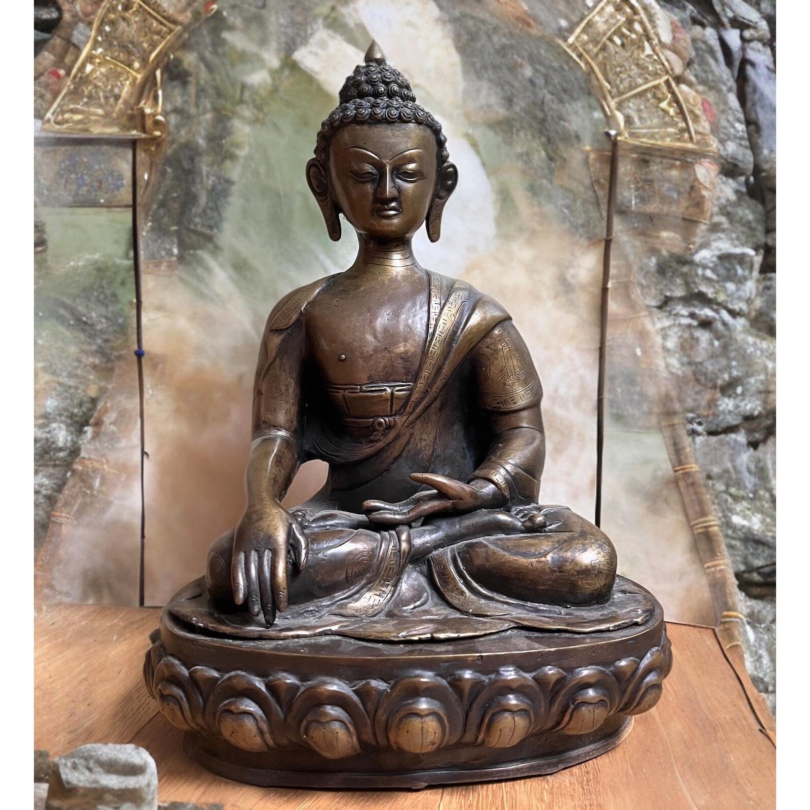 Bronze - Figur Buddhafigur alt Asien - LifeStyle Buddha groß Tibet 42cm