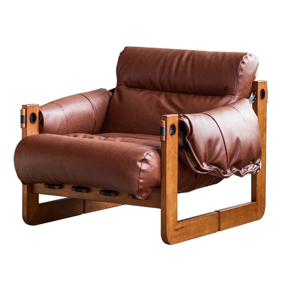 oleyluckidea Relaxsessel Vintage Braun PU-Leder mit Armlehnen Massivholzbeinen (Set, Einzelstück), Massivholzrahmen