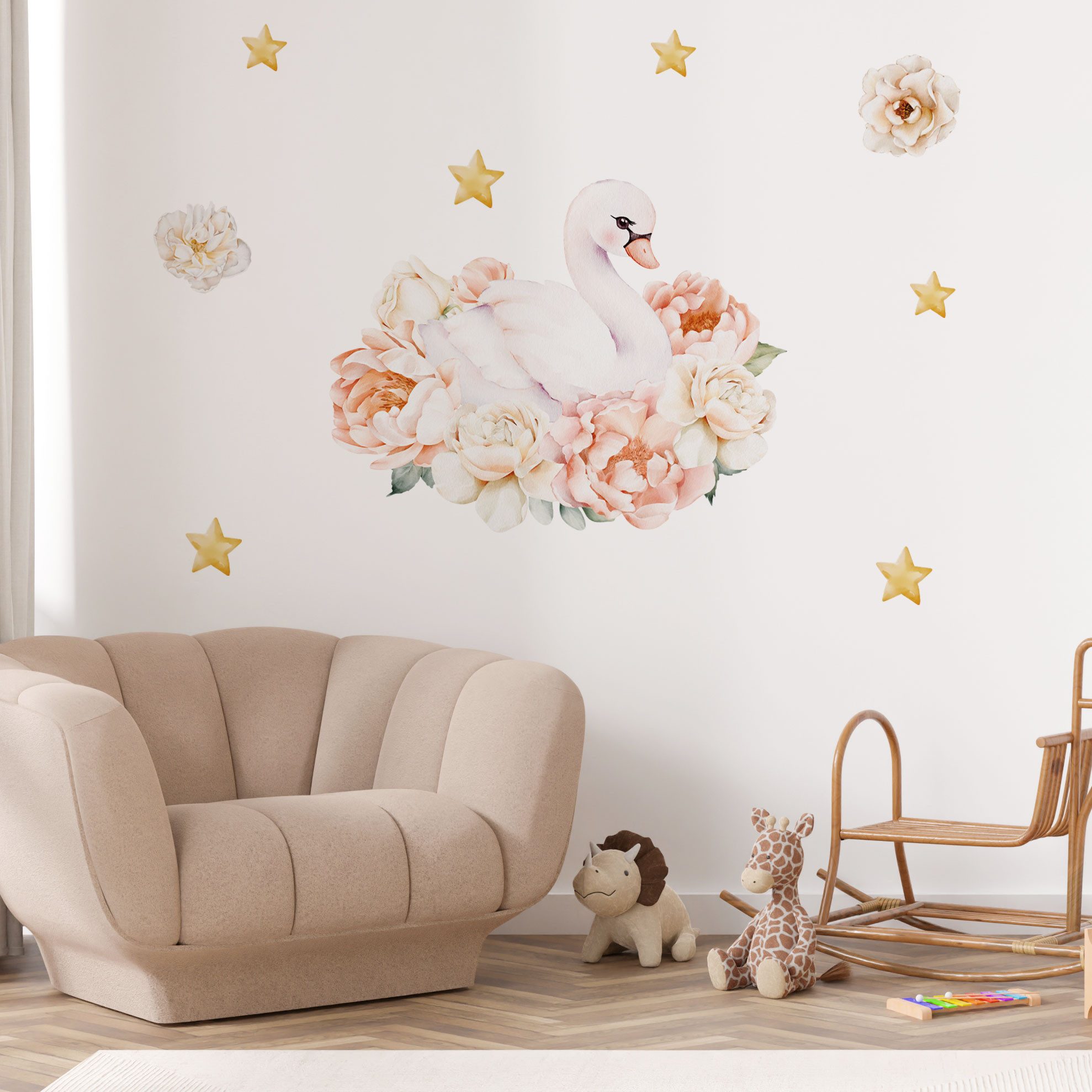 Unik Nordic Wandsticker Türaufkleber für Kinder Schwan (9 St., ohne weiße Ränder), rückstandslos abziehbar