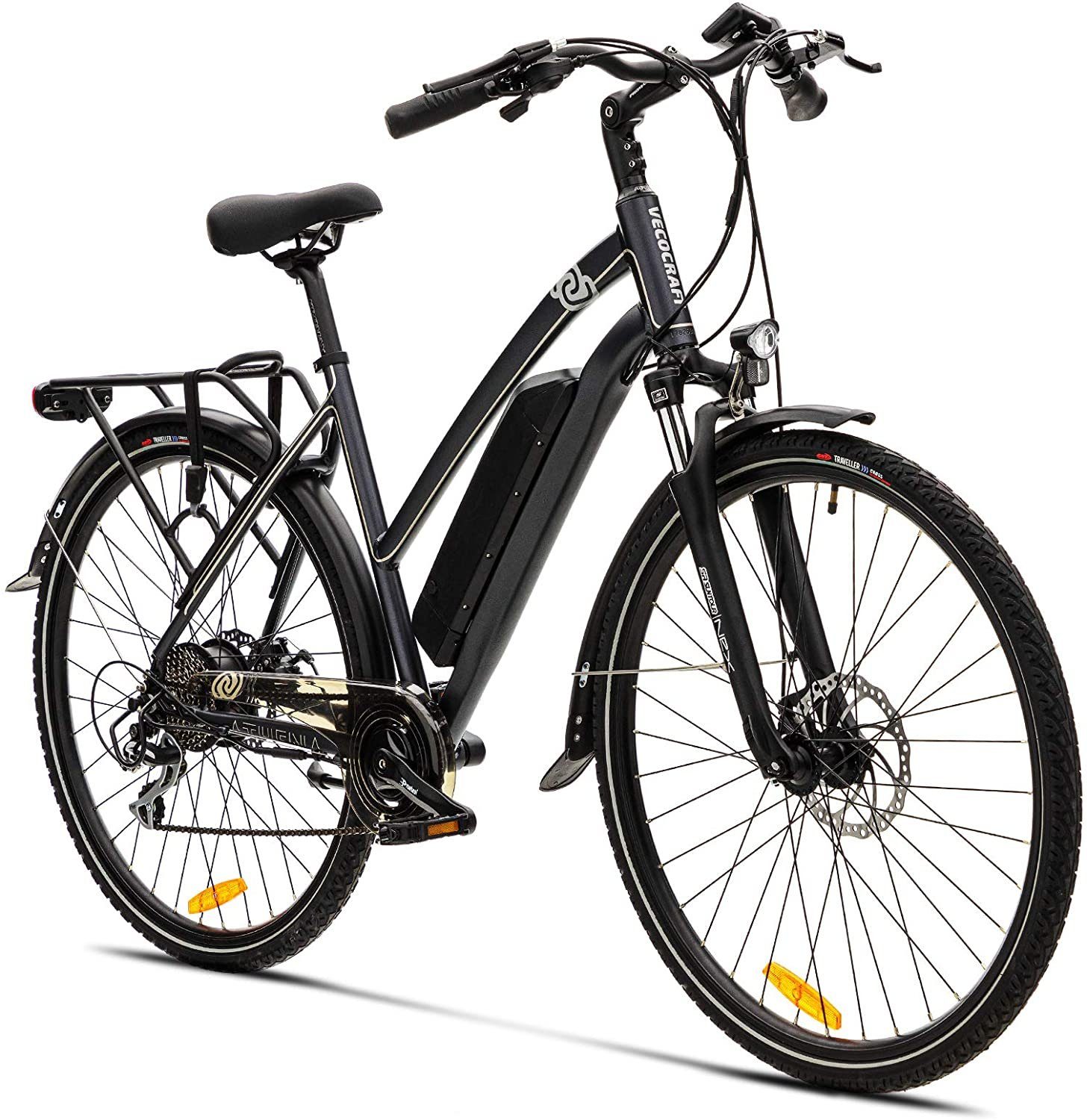 13AH Gang Zoll 28 8 Schwarz Heckmotor Schwarz, E-Bike VECOCRAFT Kettenschaltung, Athena Shimano,