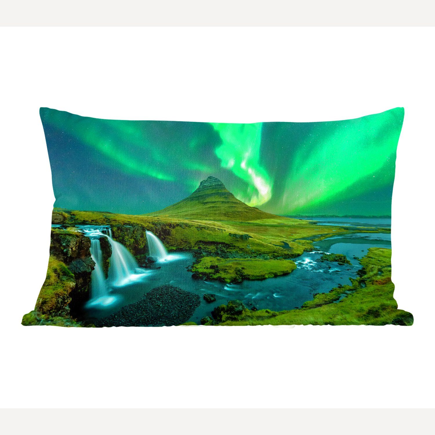 MuchoWow Dekokissen Aurora Borealis über Island, Wohzimmer Dekoration, Zierkissen, Dekokissen mit Füllung, Schlafzimmer