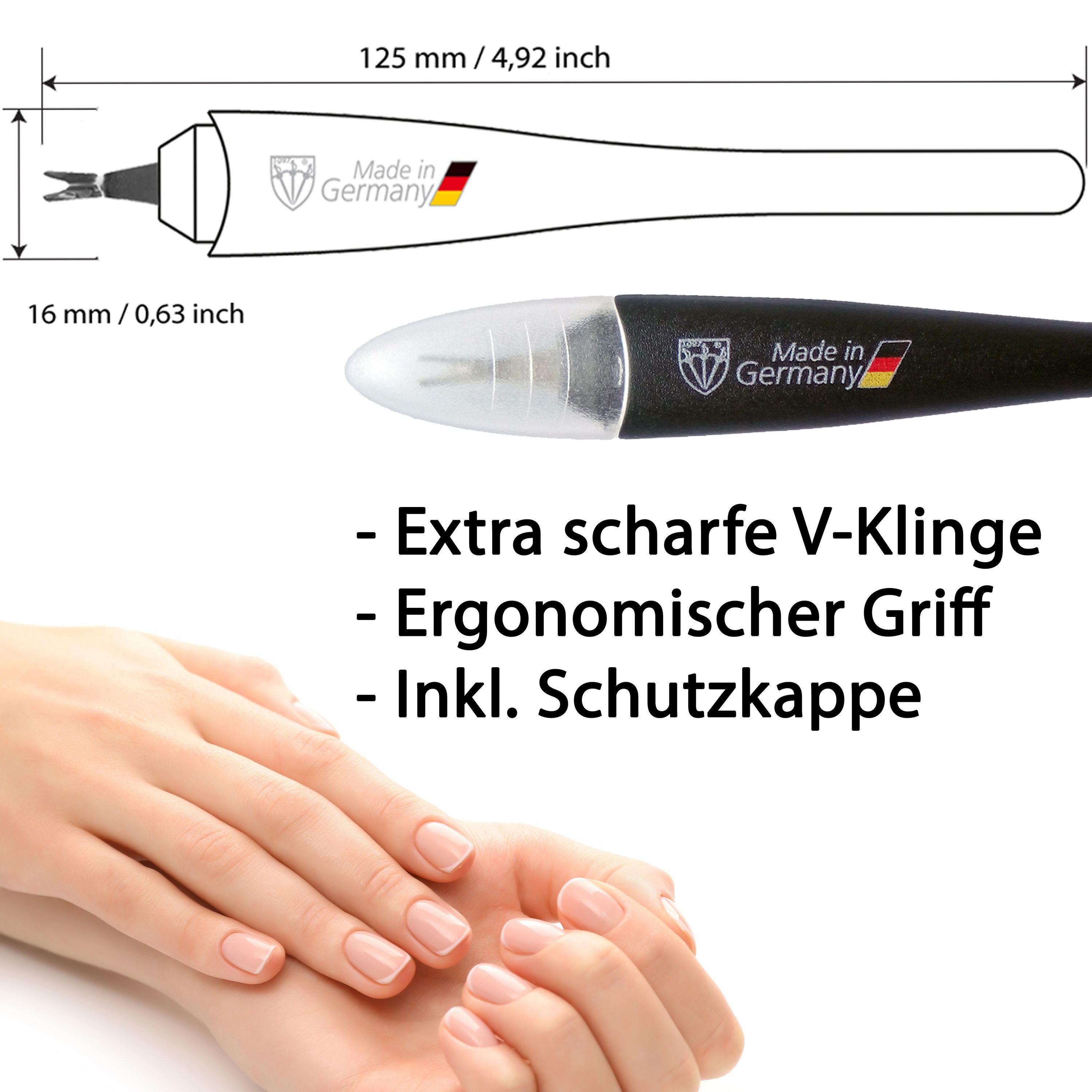 3 SCHWERTER Nagelhautmesser, 2 extra-scharfer Nagelhautentferner V-Klinge / mit Stück Nagelhautmessser