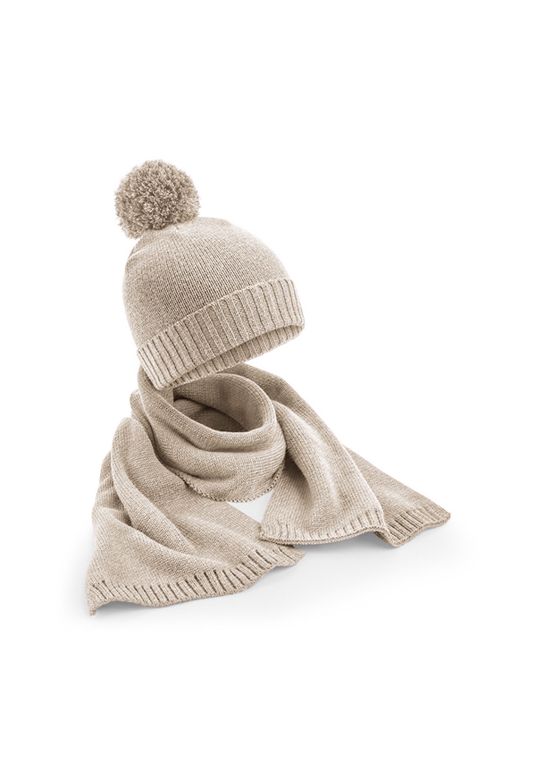 Yuhu Bommelmütze Damen Mütze-Schal-Set mit Bommel aus weichem Strick – 3 Farben (SET)