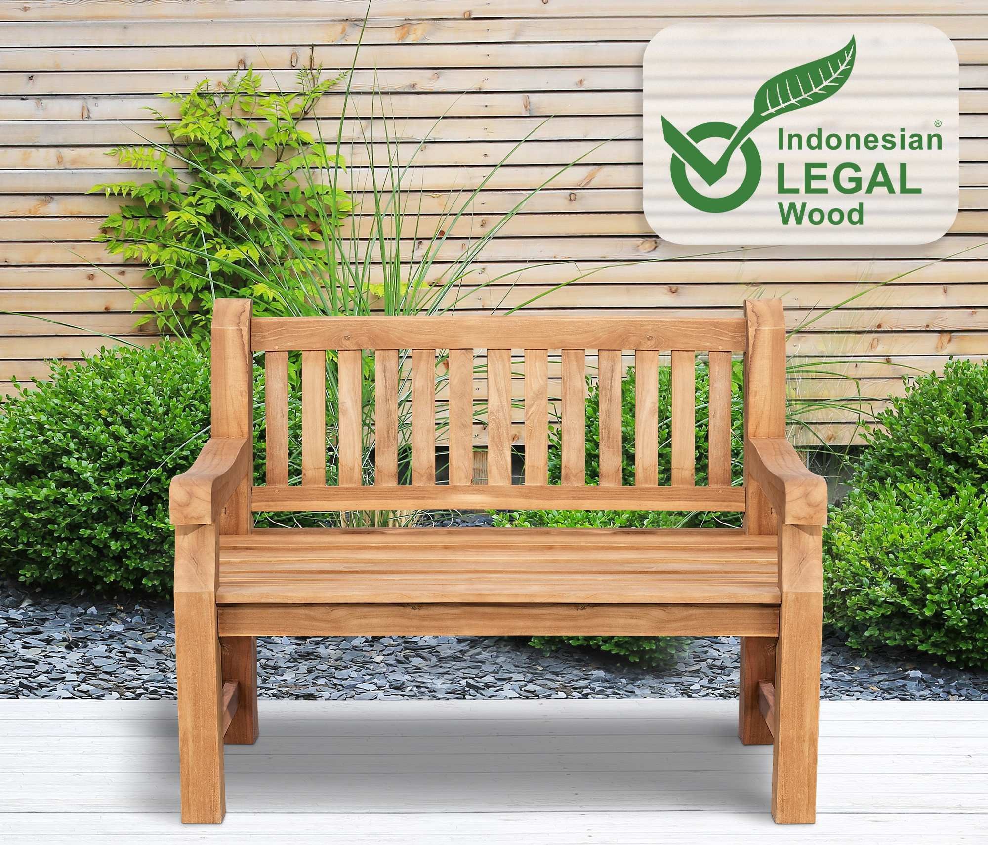 CLP Gartenbank Teakbank Jackson V2 (1er), aus wetterfestem Teakholz, mit Rückenlehne