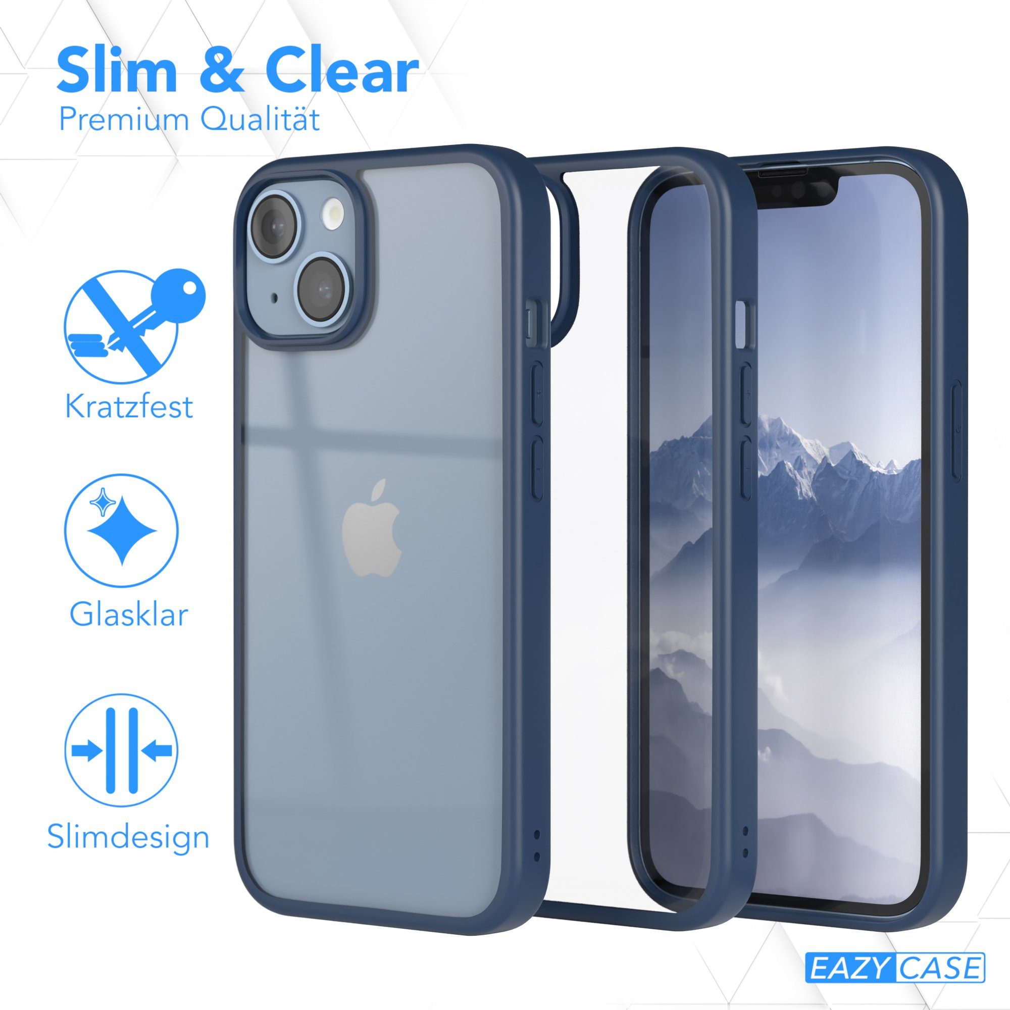 EAZY CASE Handyhülle Bumper Case für Apple iPhone 14 / iPhone 13 6,1 Zoll, Handyhülle Dünn mit Kameraschutz Hybrid Handyhülle Rand Nacht Blau – Bild 5 von 5