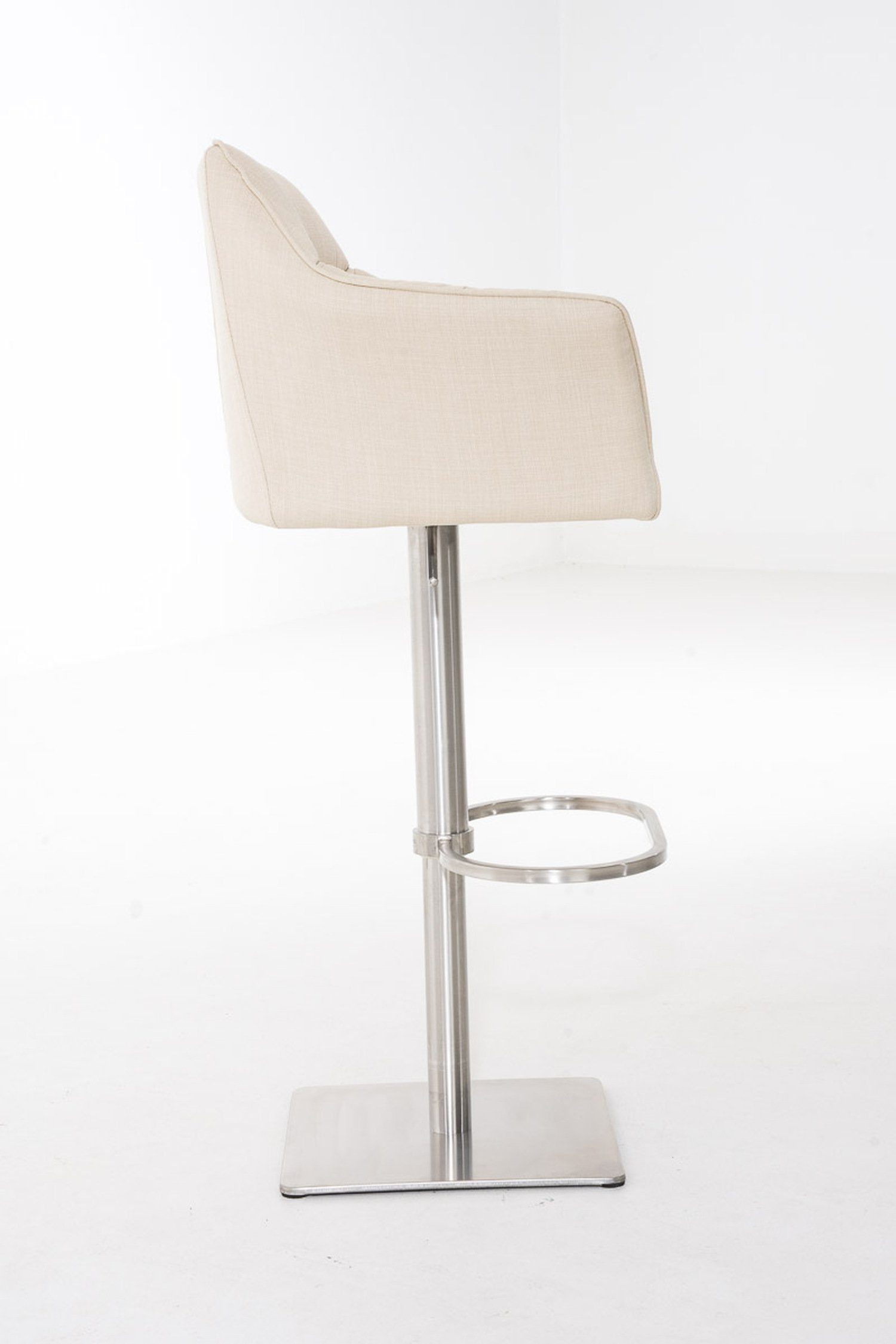 und drehbar Sitzfläche: Fußstütze Rückenlehne Barhocker Hocker für (mit - 360° & - TPFLiving - Küche), Damaso Theke Creme Edelstahl Gestell Stoff