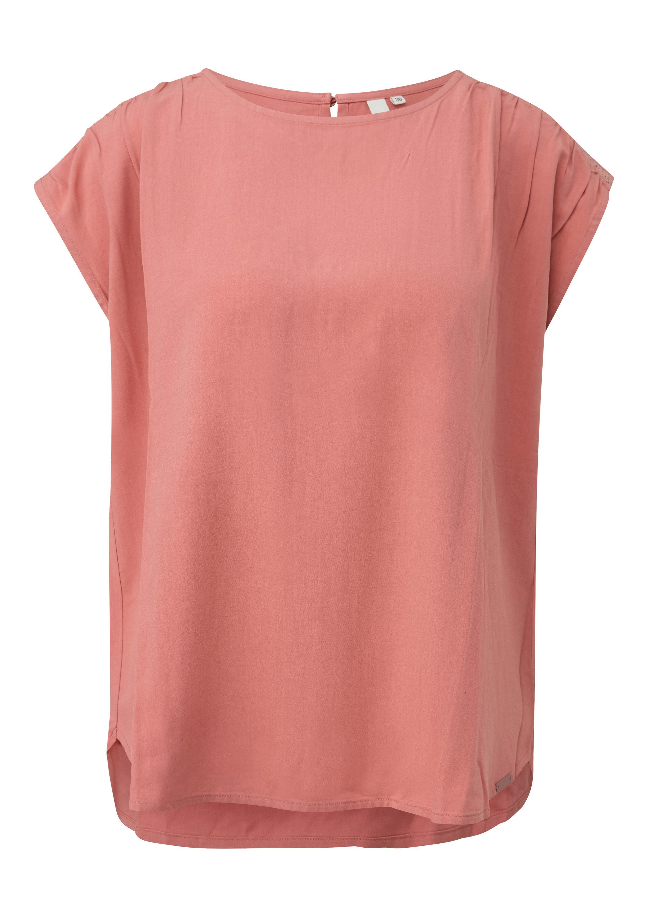 QS Kurzarmbluse Bluse Lockere Viskosebluse mit Spitzeneinsatz günstig online kaufen