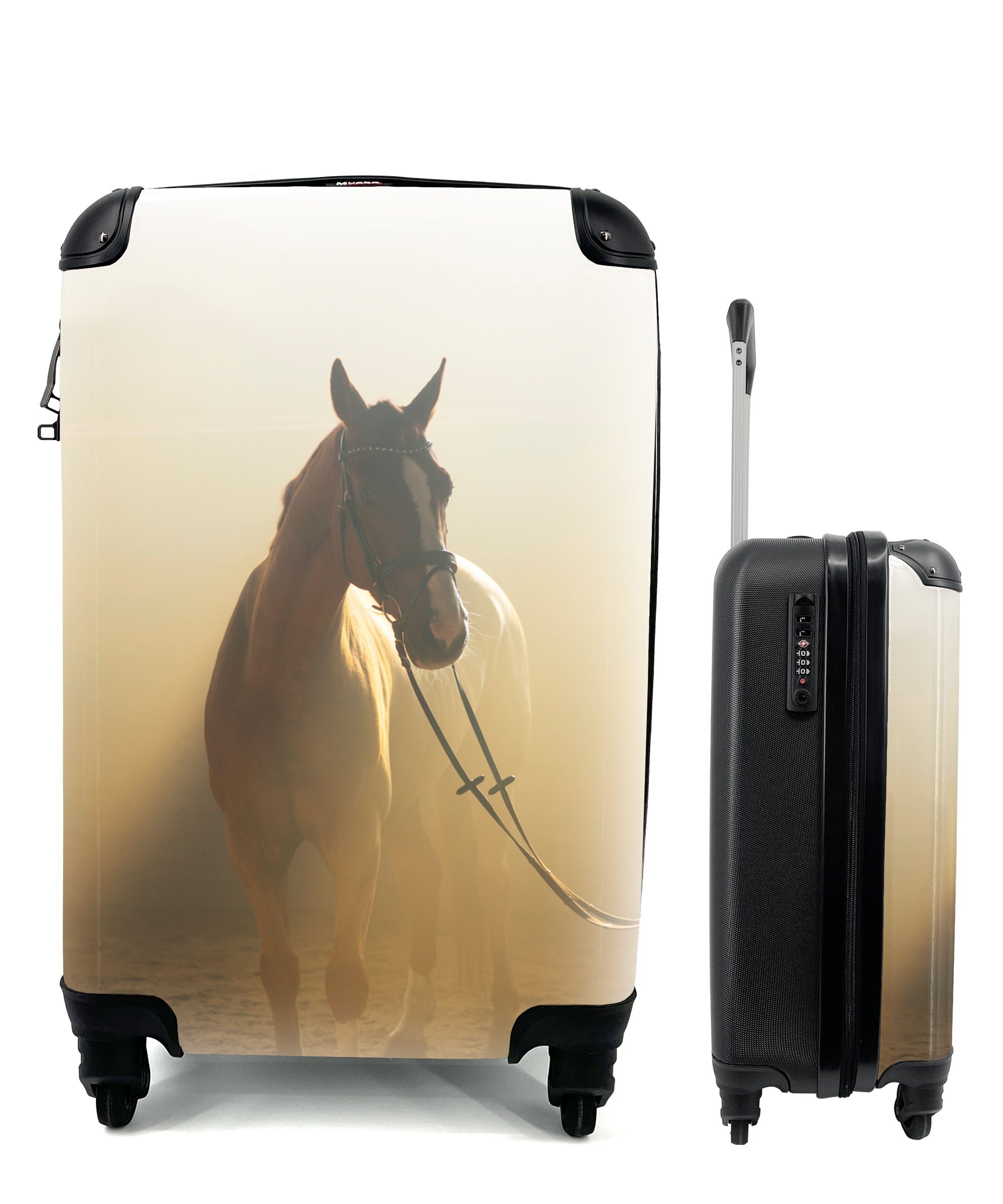 MuchoWow Handgepäckkoffer Pferd - Licht - Sand, 4 Rollen, Reisetasche mit rollen, Handgepäck für Ferien, Trolley, Reisekoffer