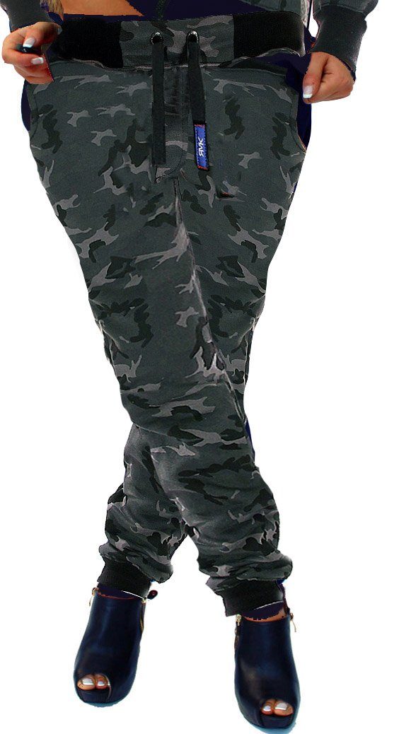 RMK Jogginghose Damen Trainingshose Fitnesshose Sporthose Camouflage Sweatpants elastischer Bund Camouflage-Dunkel