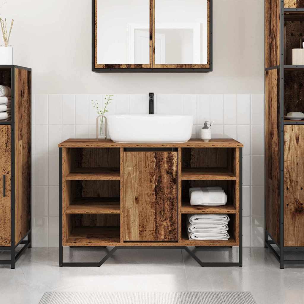 vidaXL Badezimmerspiegelschrank Waschbeckenschrank Altholz 91 x 35 x 60 cm Holzwerkstoff (1-St)
