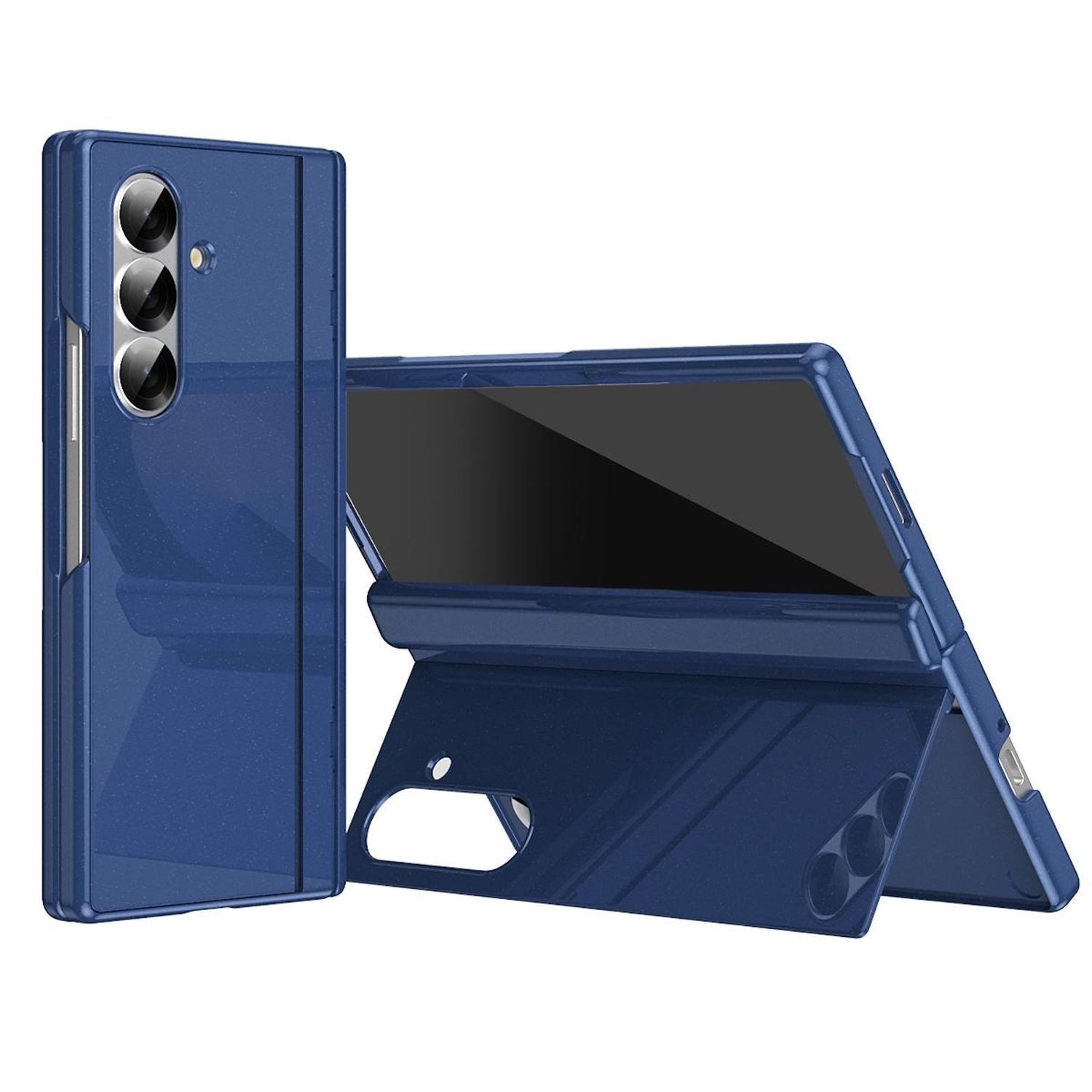 Wigento Handyhülle Für Samsung Galaxy Z Fold7 Glanzlack Hülle mit Scharnierschutz Blau, Piano-Finish, Scharnierschutz, Standfunktion