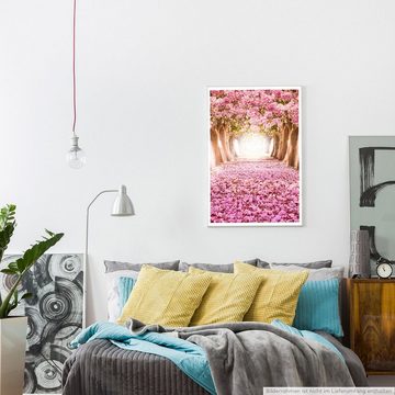 Sinus Art Poster 90x60cm Poster Kirschbaumallee mit rosa Blütenblättern