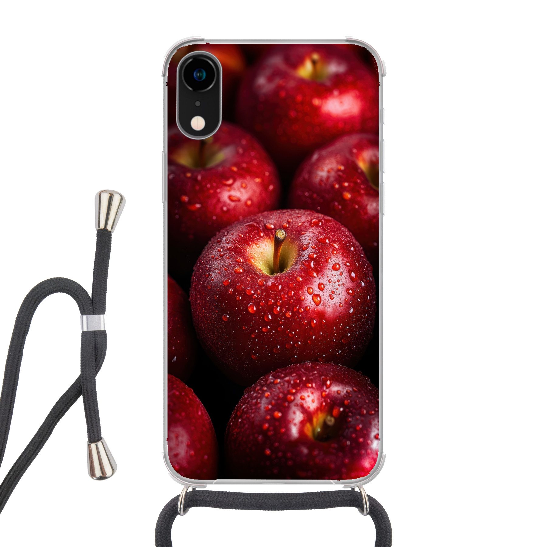 MuchoWow Handyhülle für Apple iPhone XR Rot - Äpfel - Obst, Tragbare Handyhüllen mit Kette zum umhängen, Handykette Handyband
